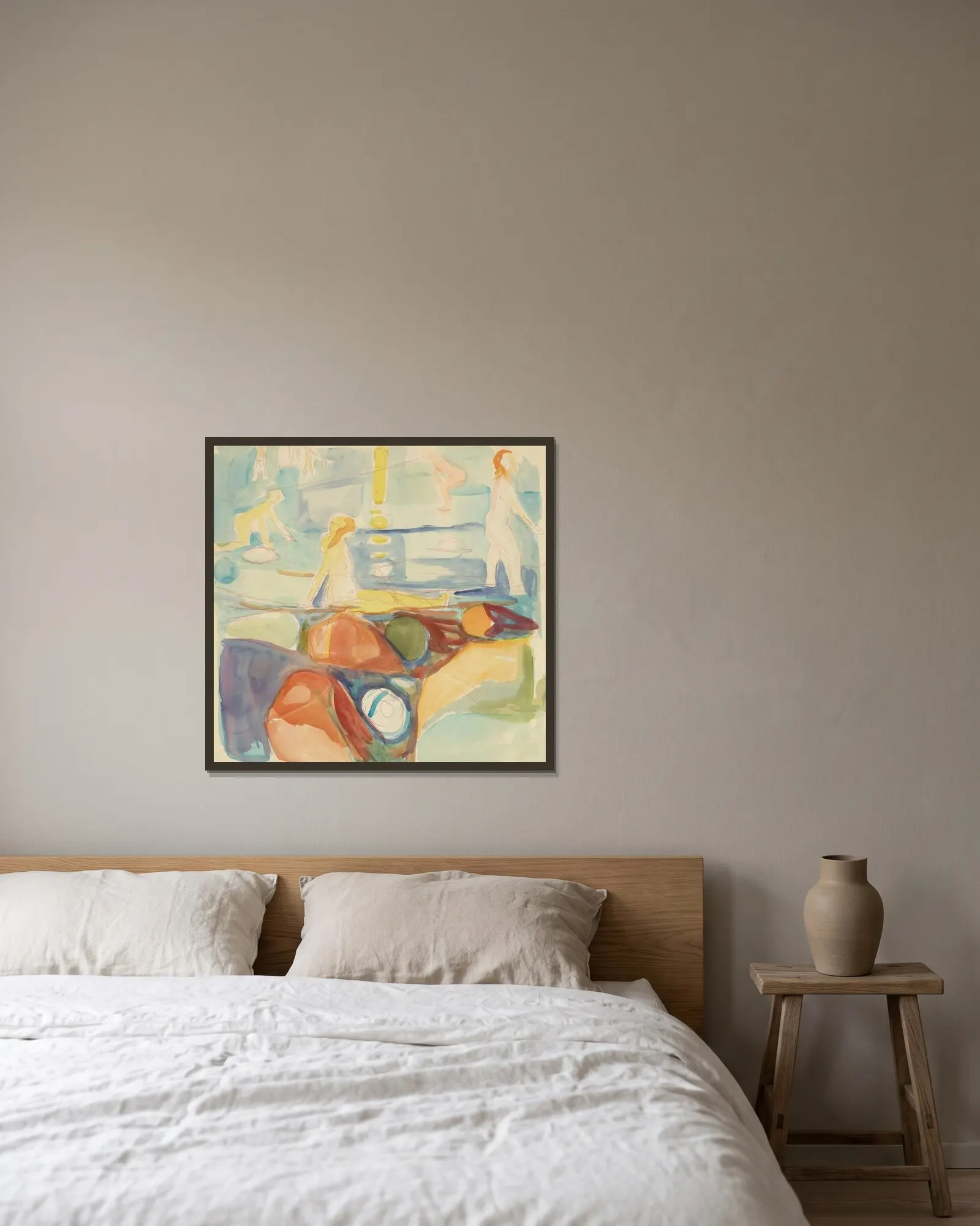 Badende kvinner, Åsgårdstrand av Edvard Munch inramad på en vägg
