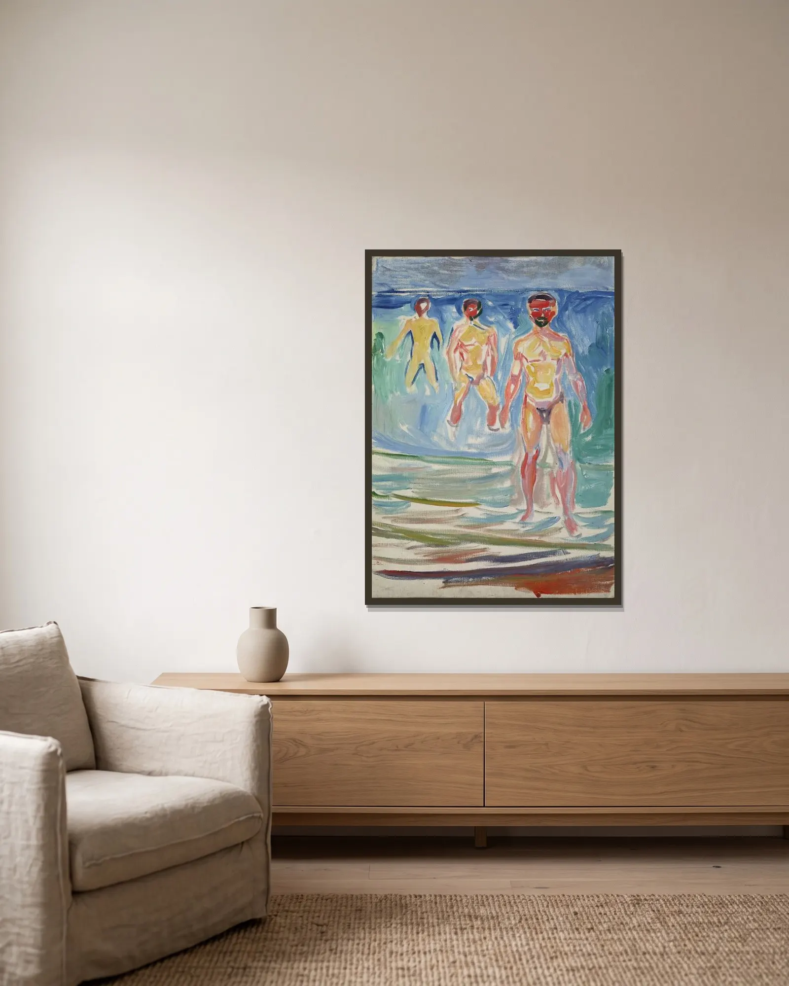 Bathing Men av Edvard Munch inramad på en vägg