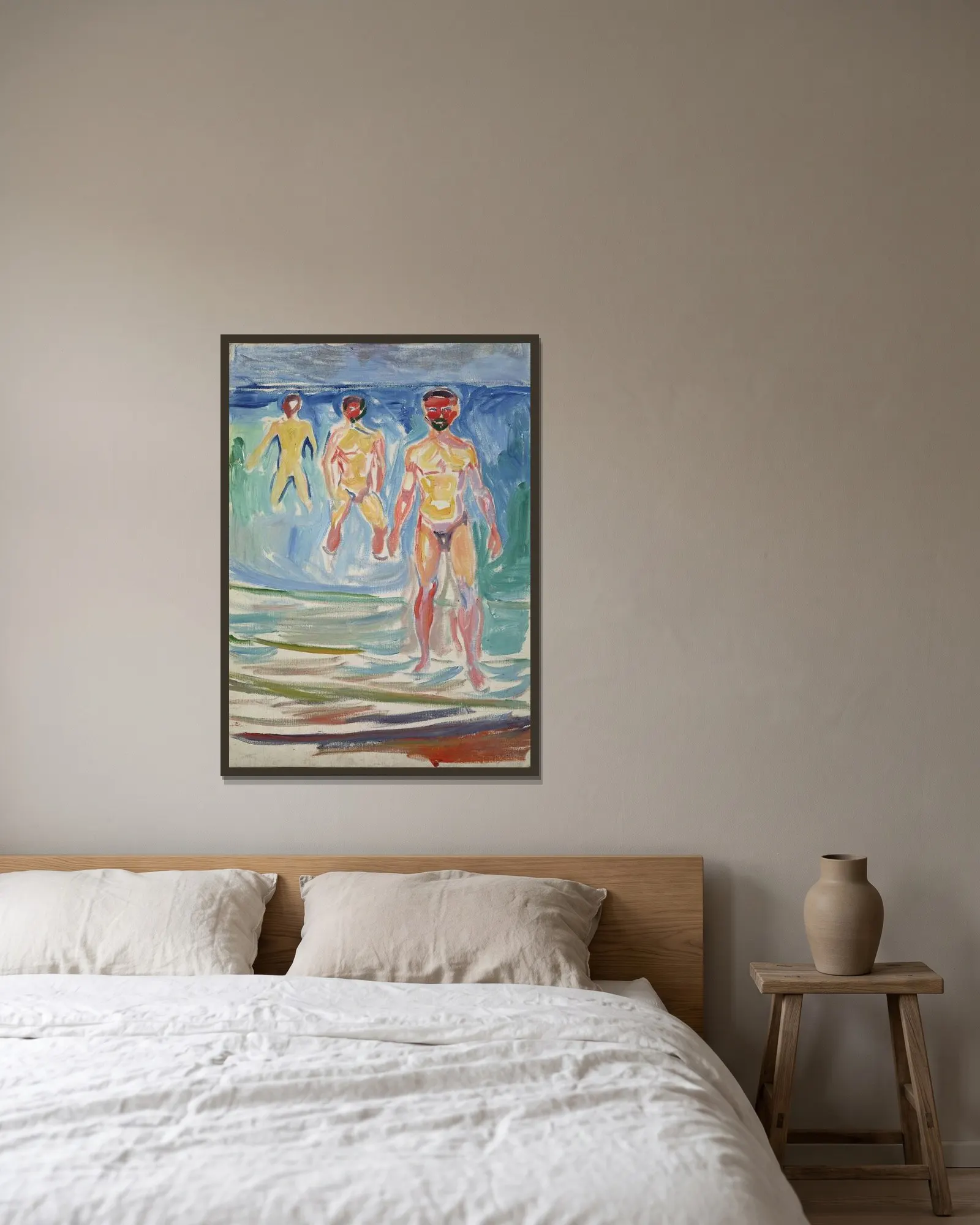 Bathing Men av Edvard Munch inramad på en vägg