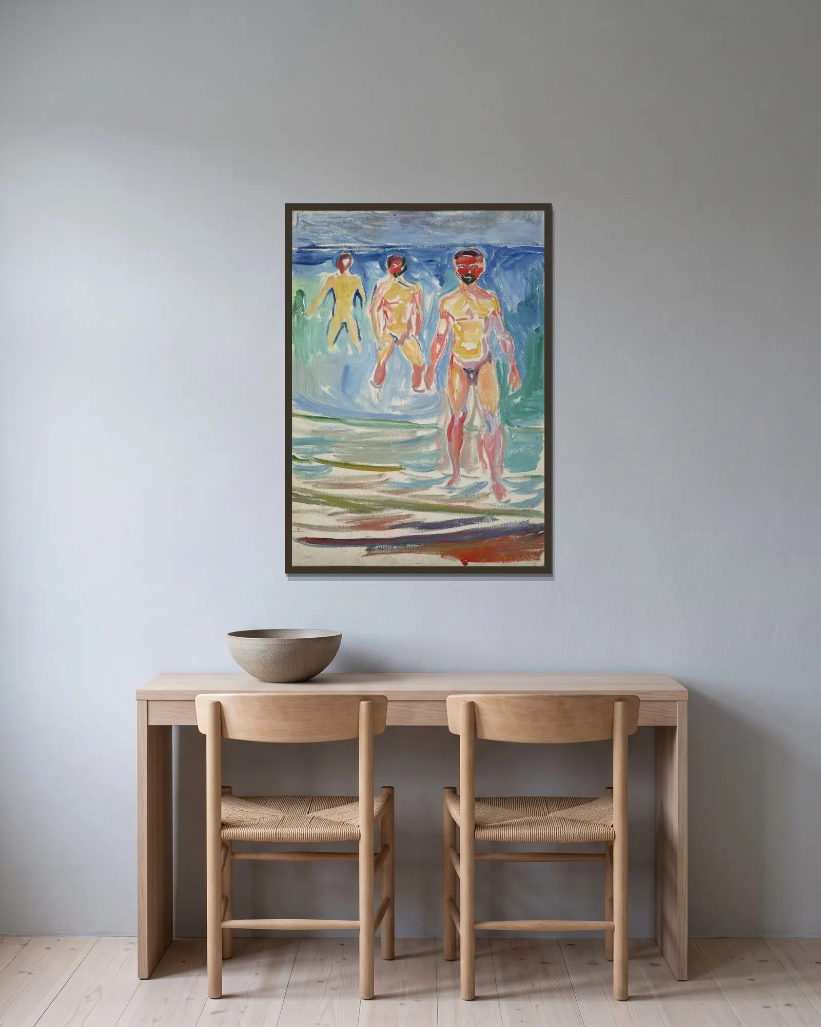 Bathing Men av Edvard Munch inramad på en vägg