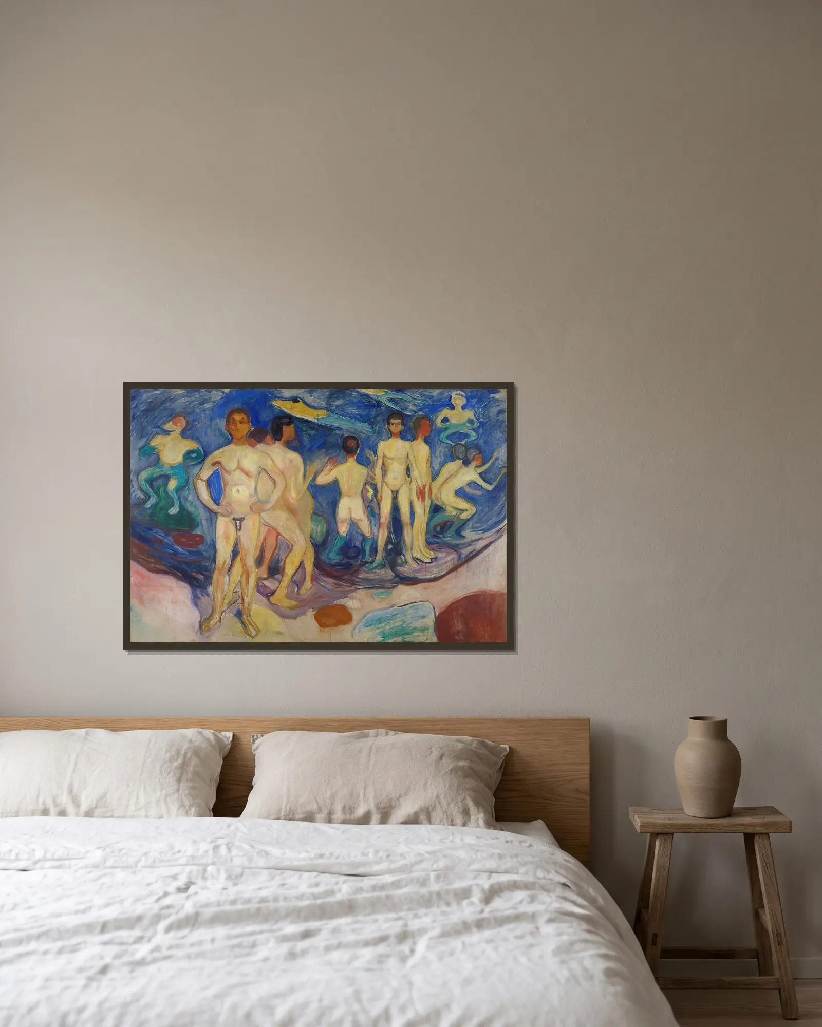 Bathing Young Men av Edvard Munch inramad på en vägg
