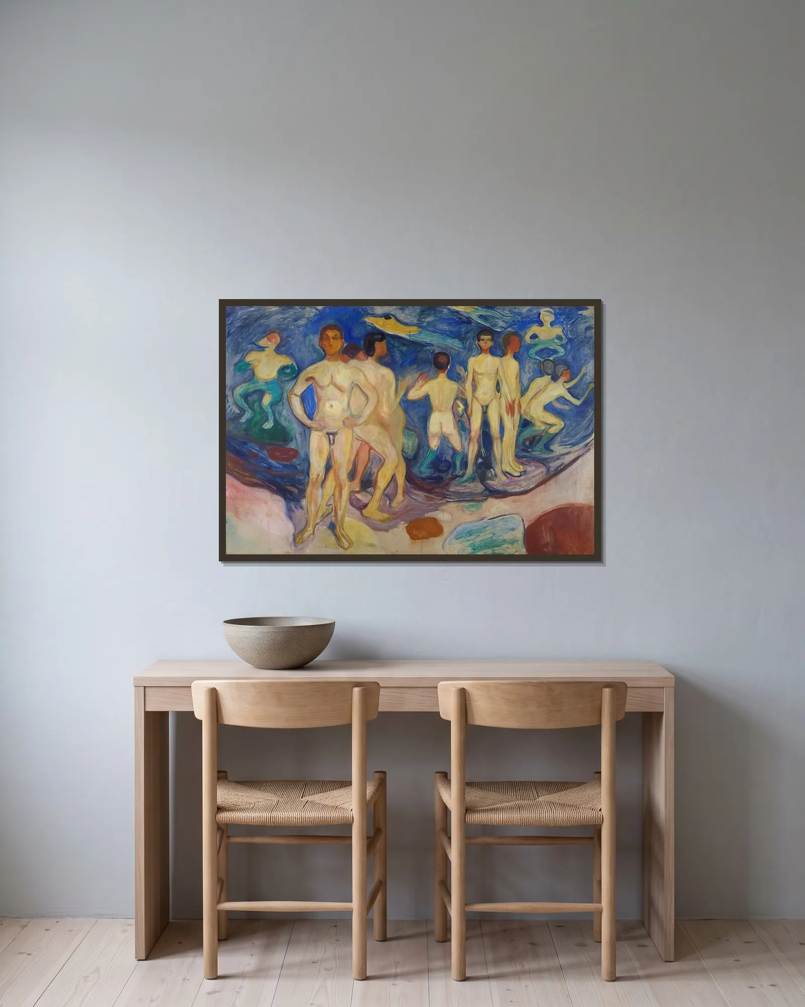 Bathing Young Men av Edvard Munch inramad på en vägg