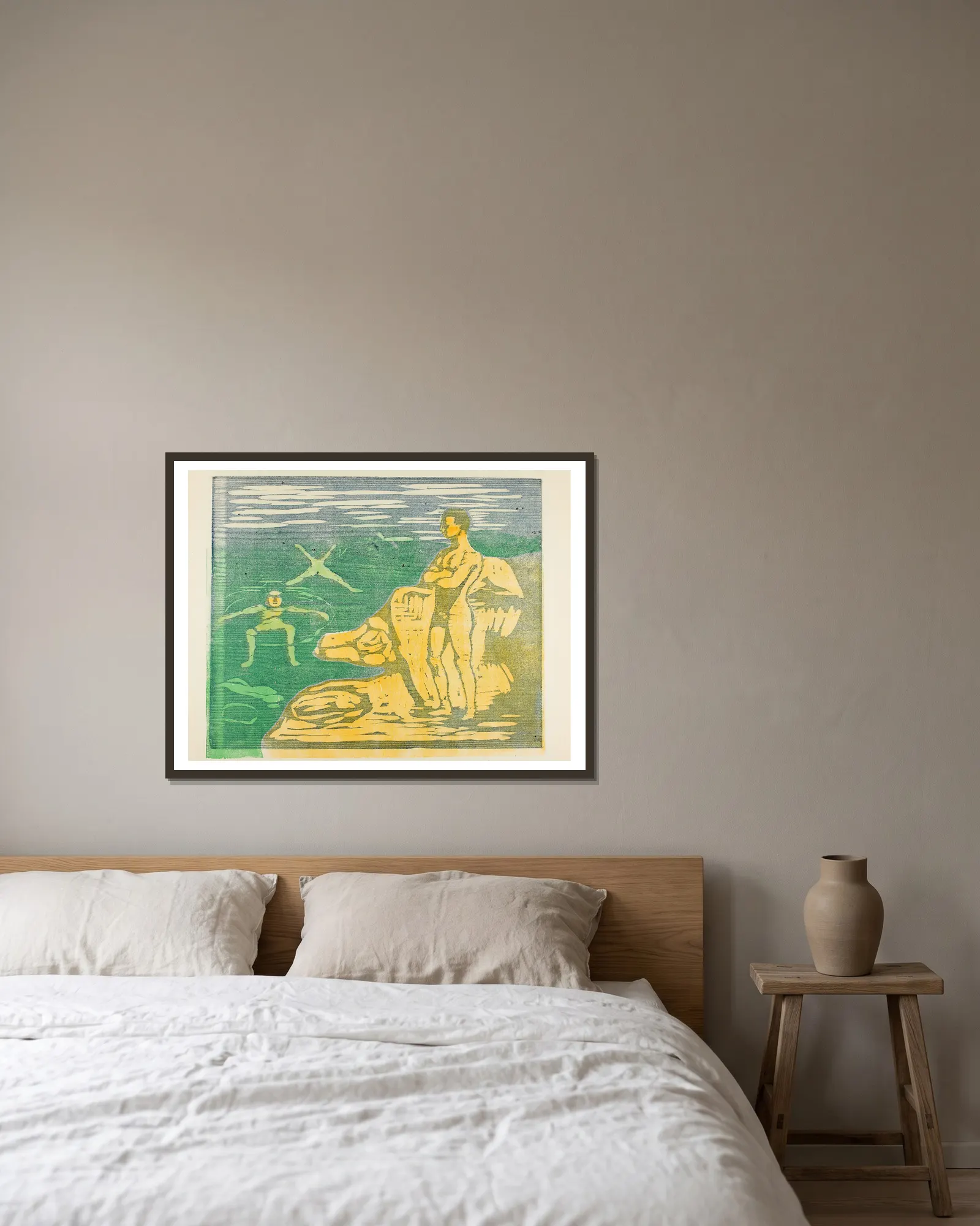 Boys Bathing av Edvard Munch inramad på en vägg