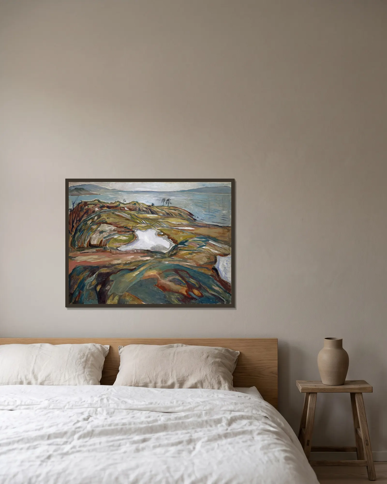 Coastal Landscape av Edvard Munch inramad på en vägg
