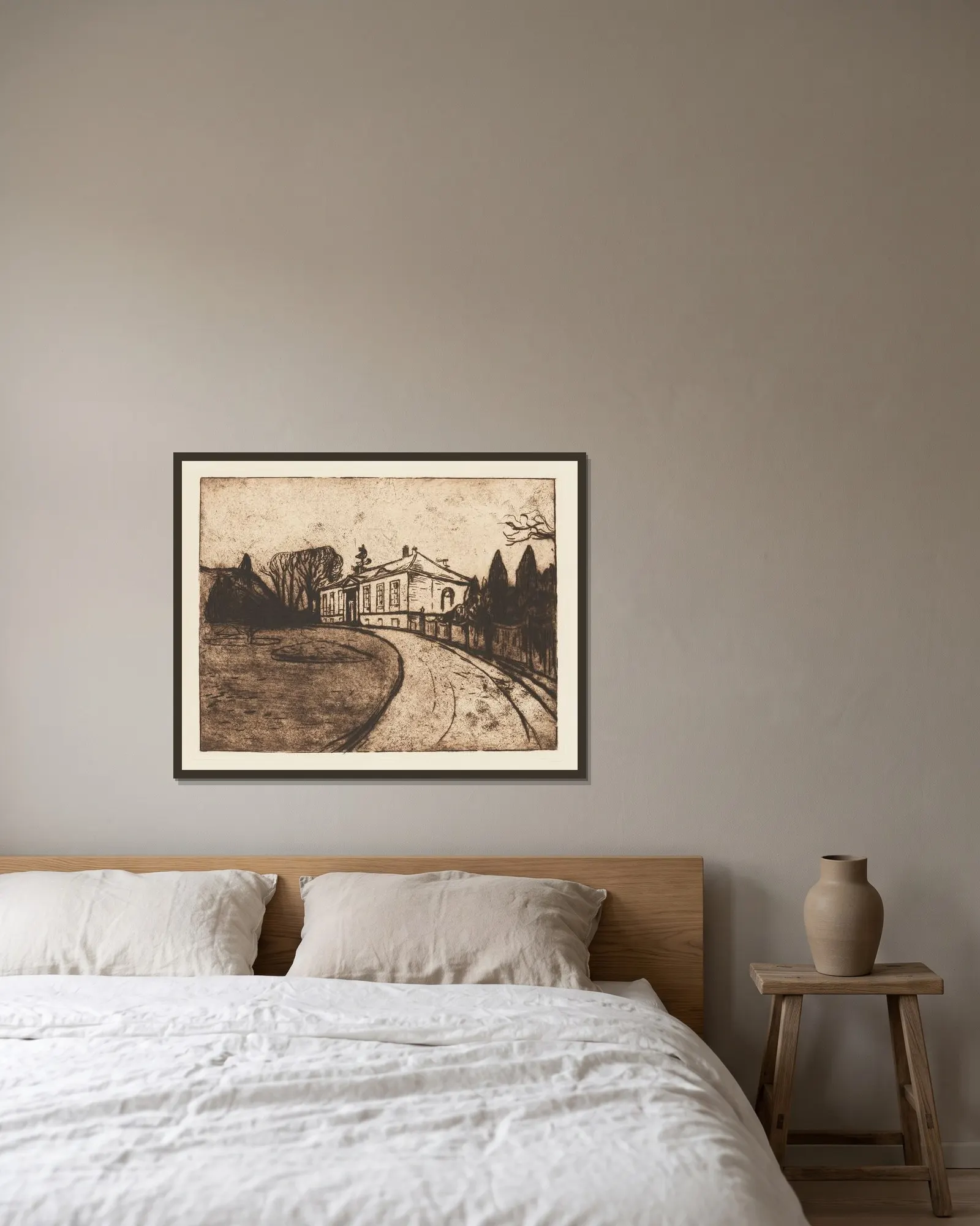 Das Haus av Edvard Munch inramad på en vägg