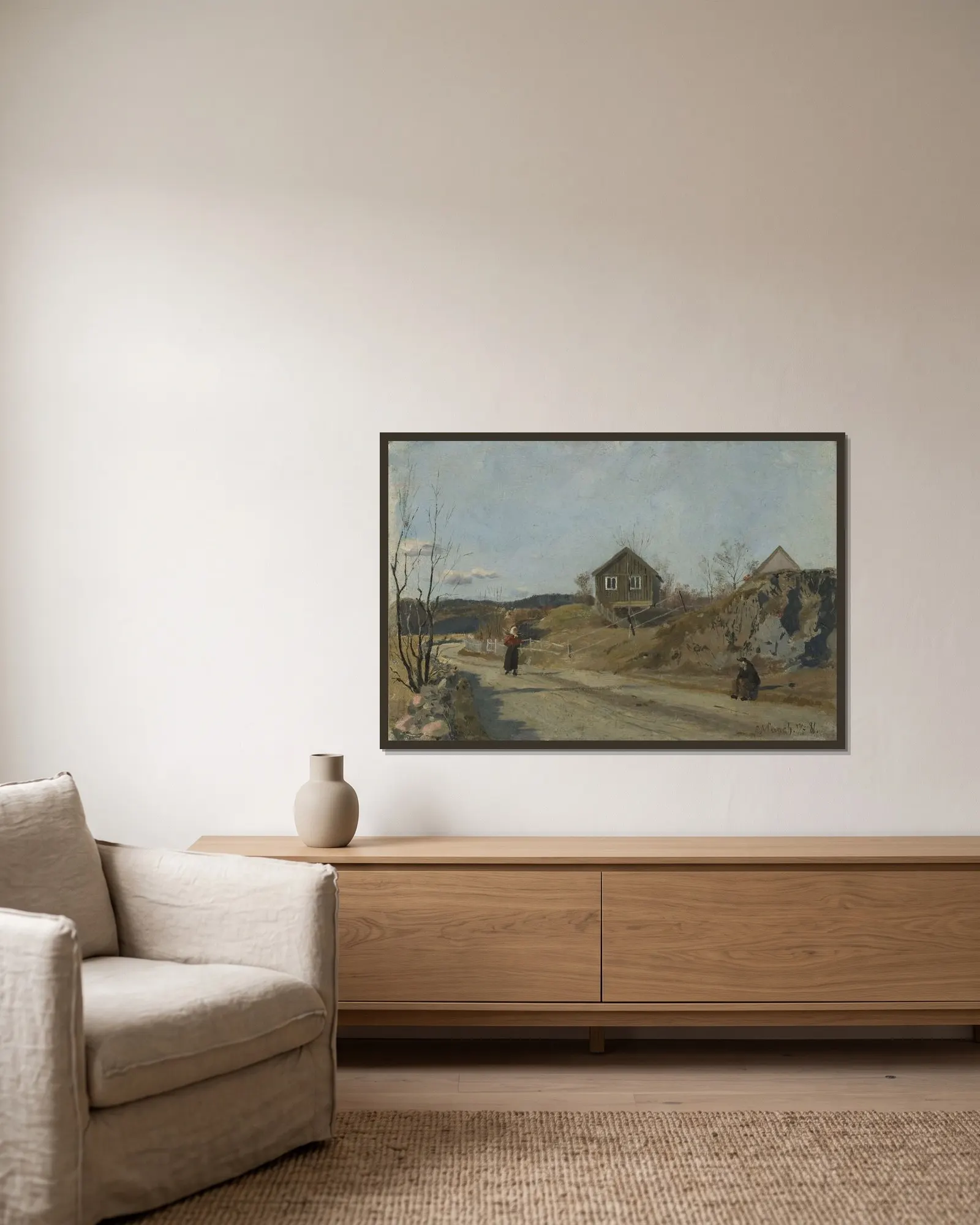 From Vestre Aker av Edvard Munch inramad på en vägg