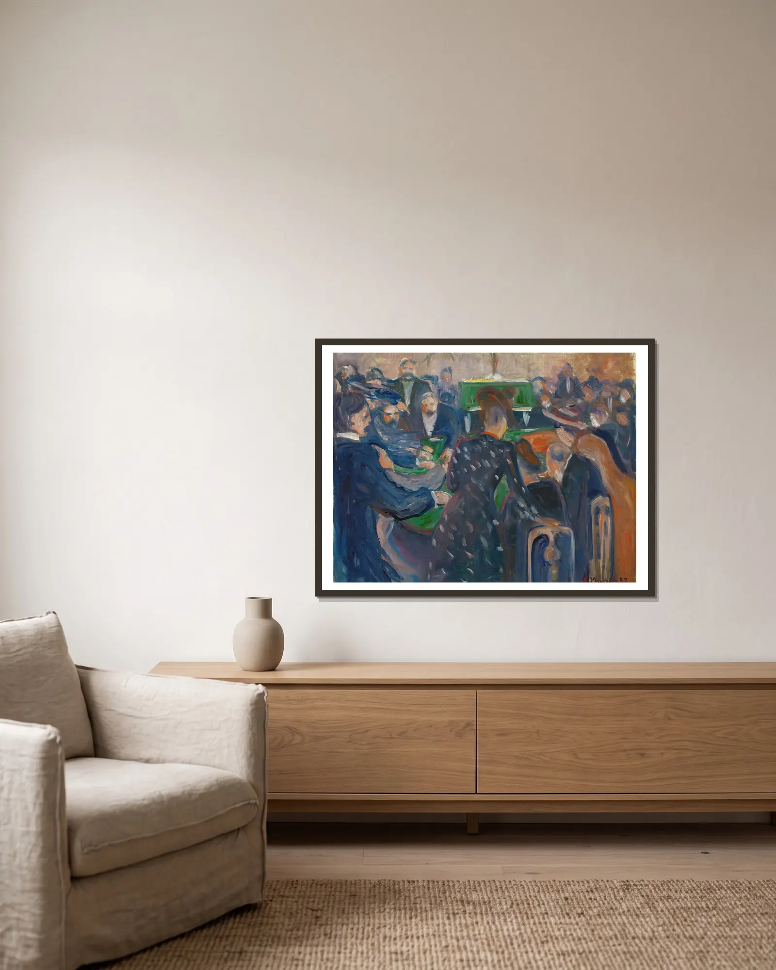 Gamblers in Monte Carlo av Edvard Munch inramad på en vägg