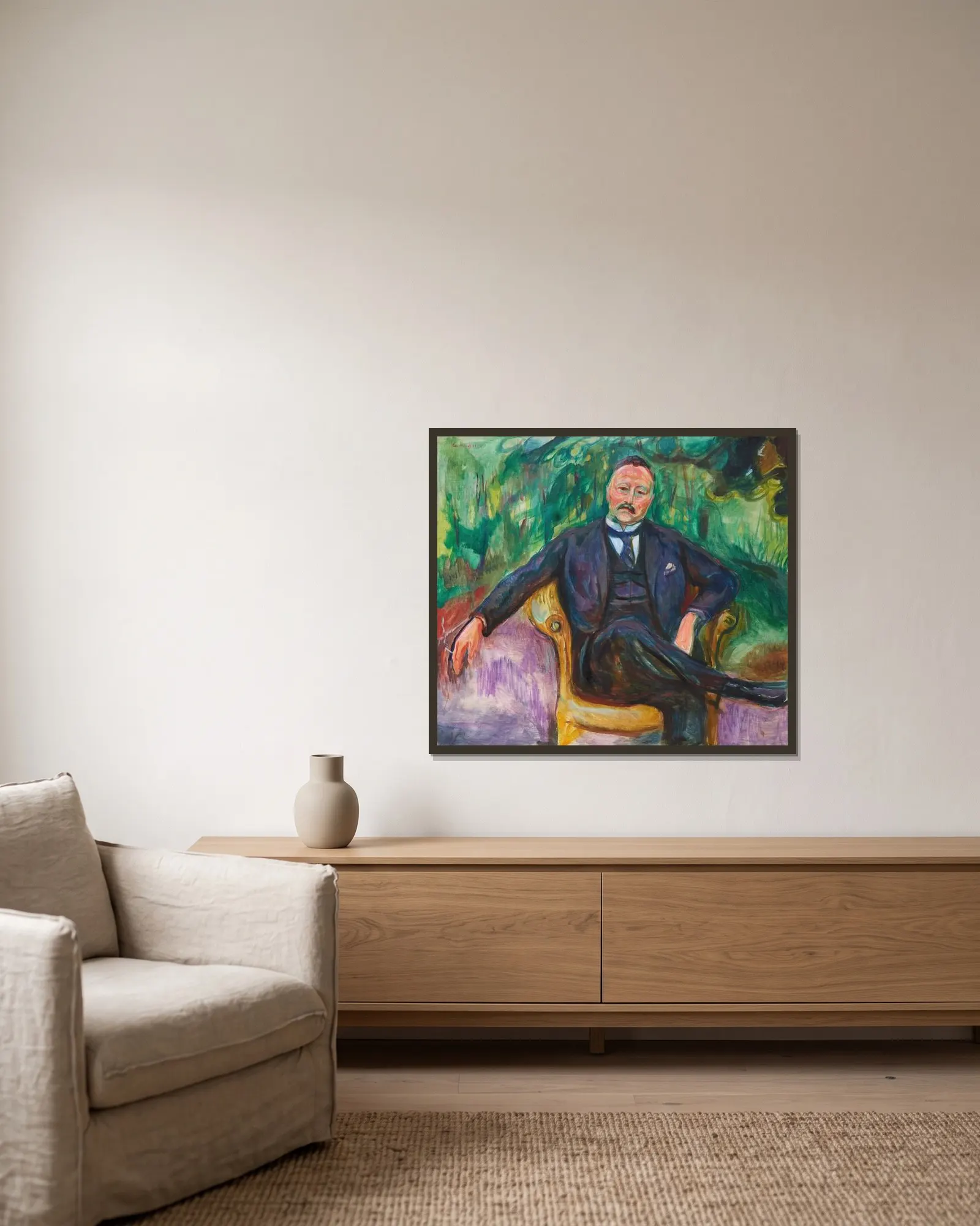 Heinrich C. Hudtwalcker av Edvard Munch inramad på en vägg