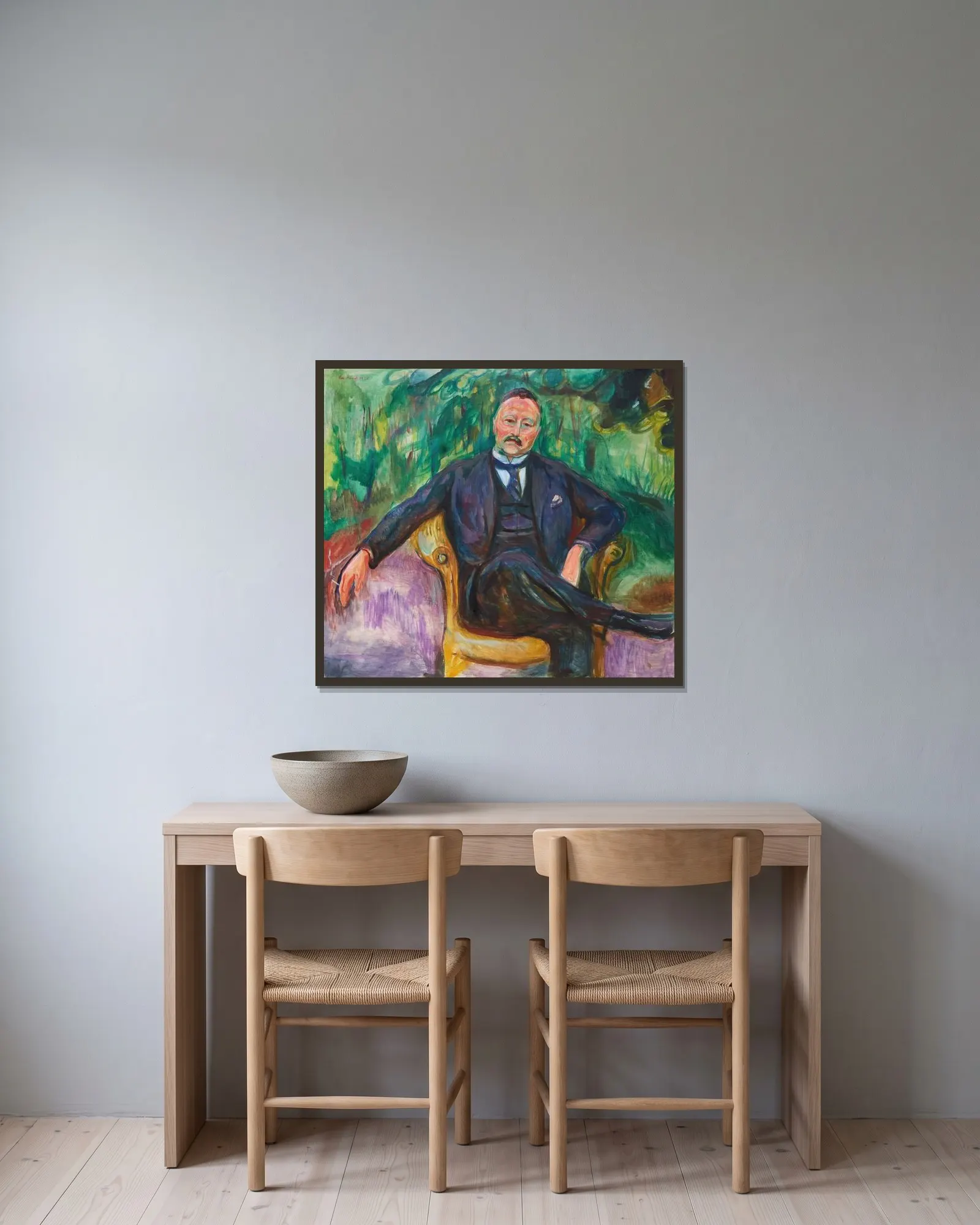 Heinrich C. Hudtwalcker av Edvard Munch inramad på en vägg
