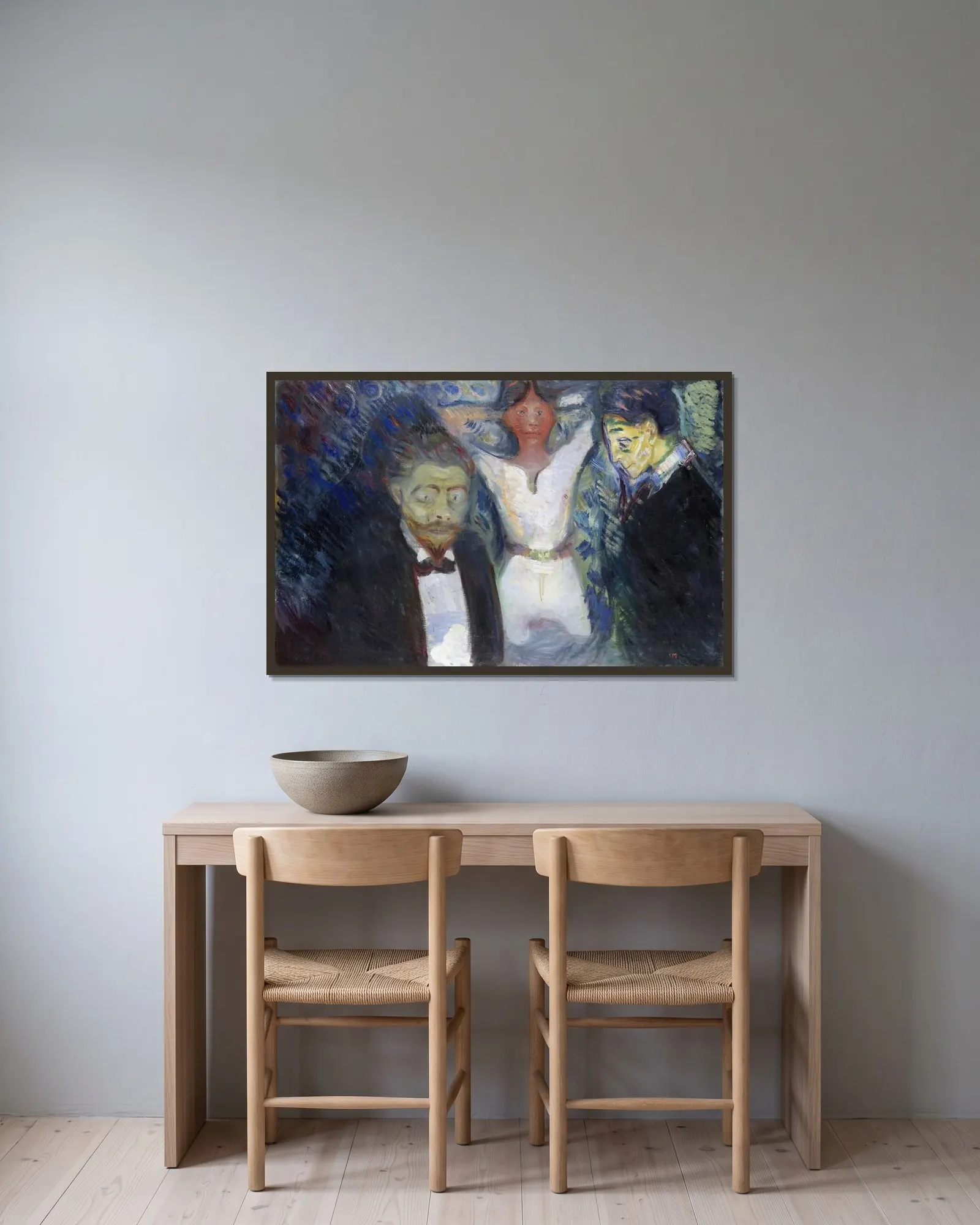 Jealousy av Edvard Munch inramad på en vägg