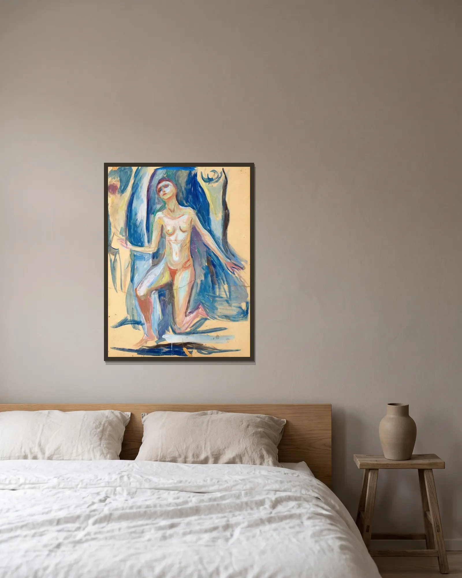 Kneeling Female Figure av Edvard Munch inramad på en vägg