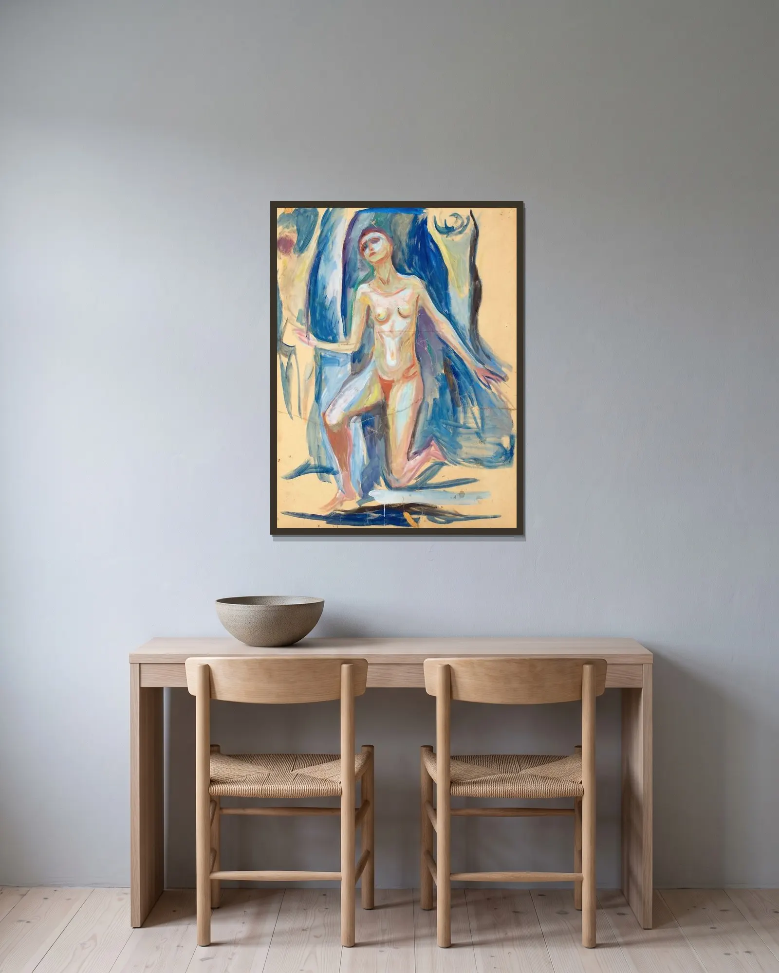 Kneeling Female Figure av Edvard Munch inramad på en vägg