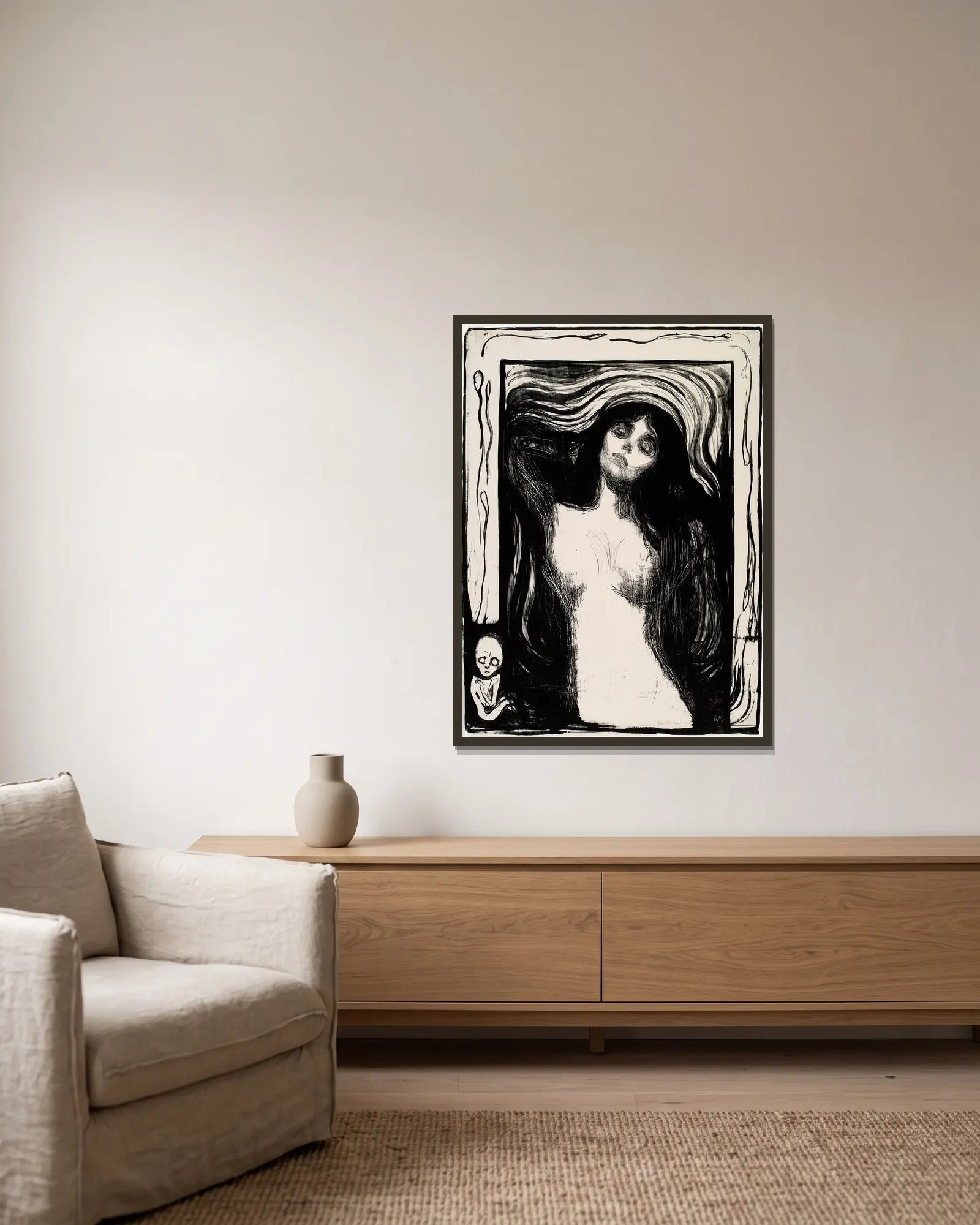 Madonna – nr 1 av Edvard Munch inramad på en vägg