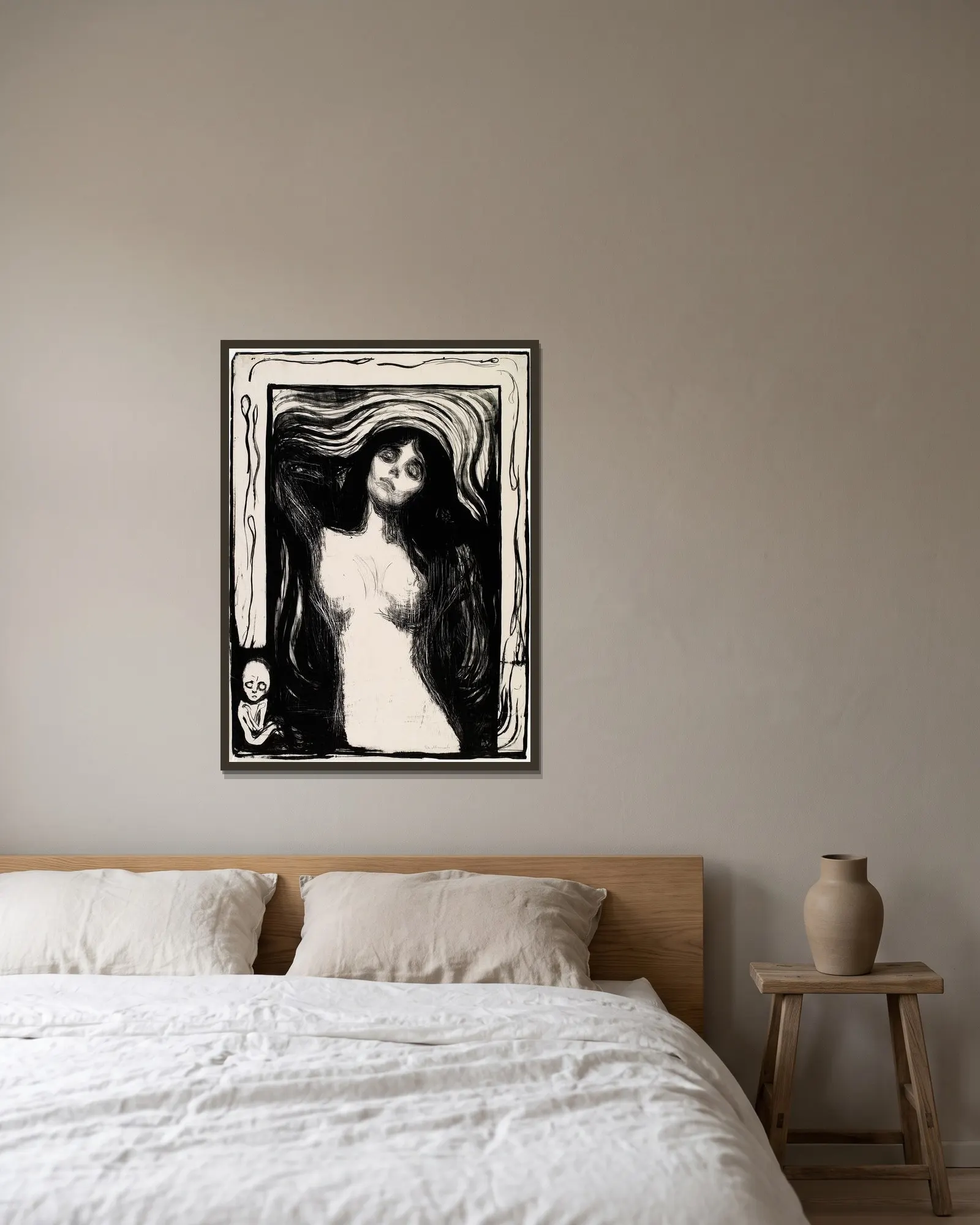 Madonna – nr 1 av Edvard Munch inramad på en vägg