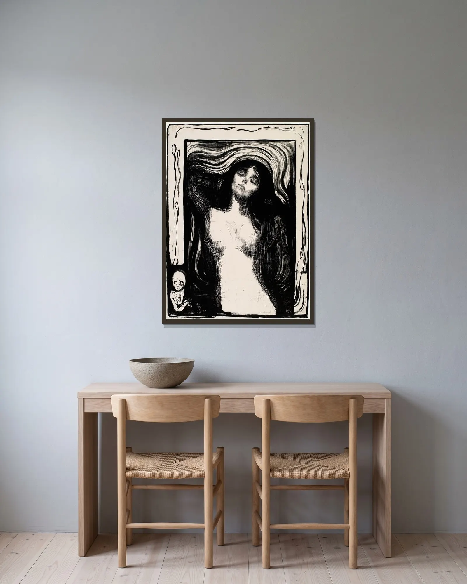 Madonna – nr 1 av Edvard Munch inramad på en vägg
