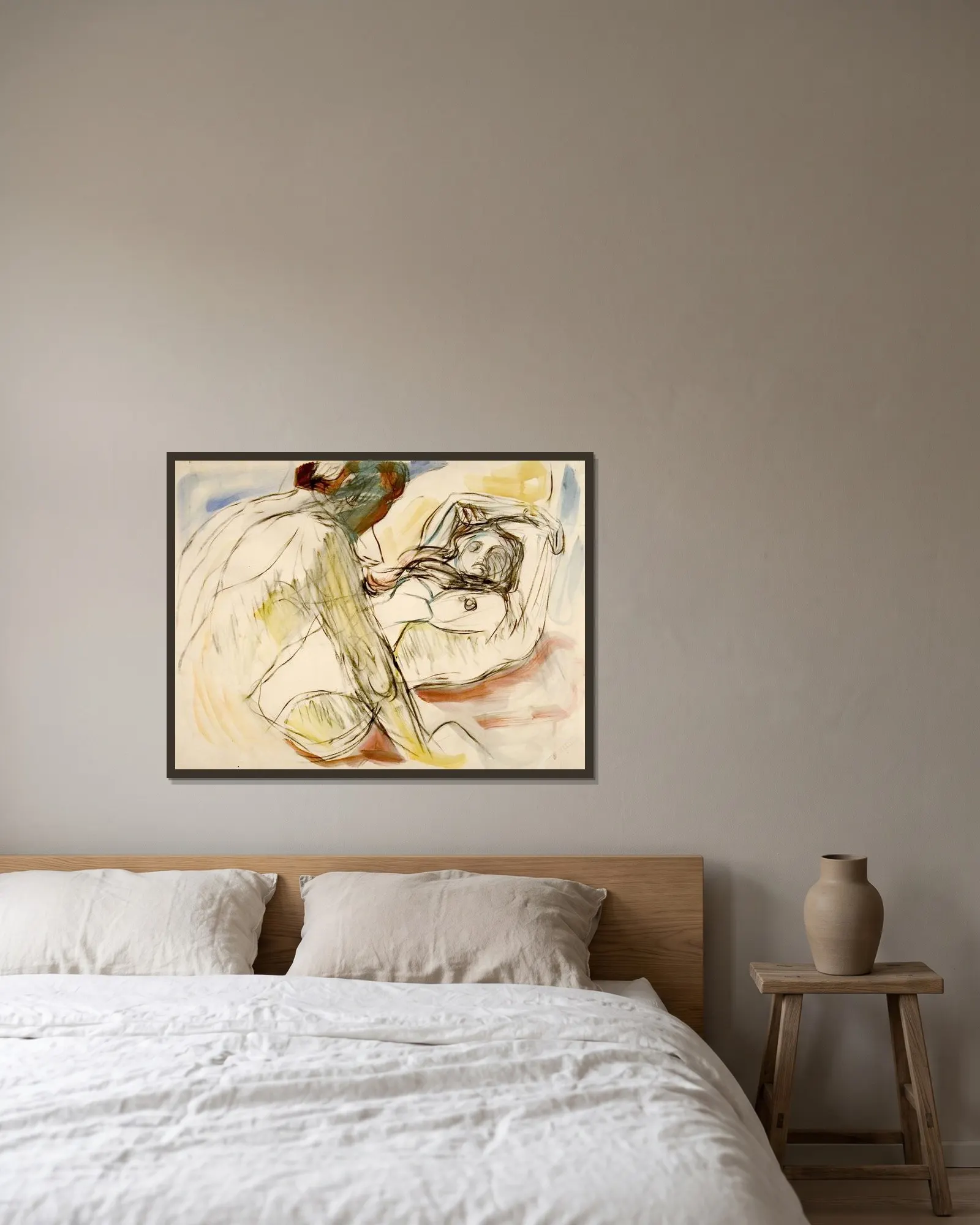 Mann og kvinne av Edvard Munch inramad på en vägg