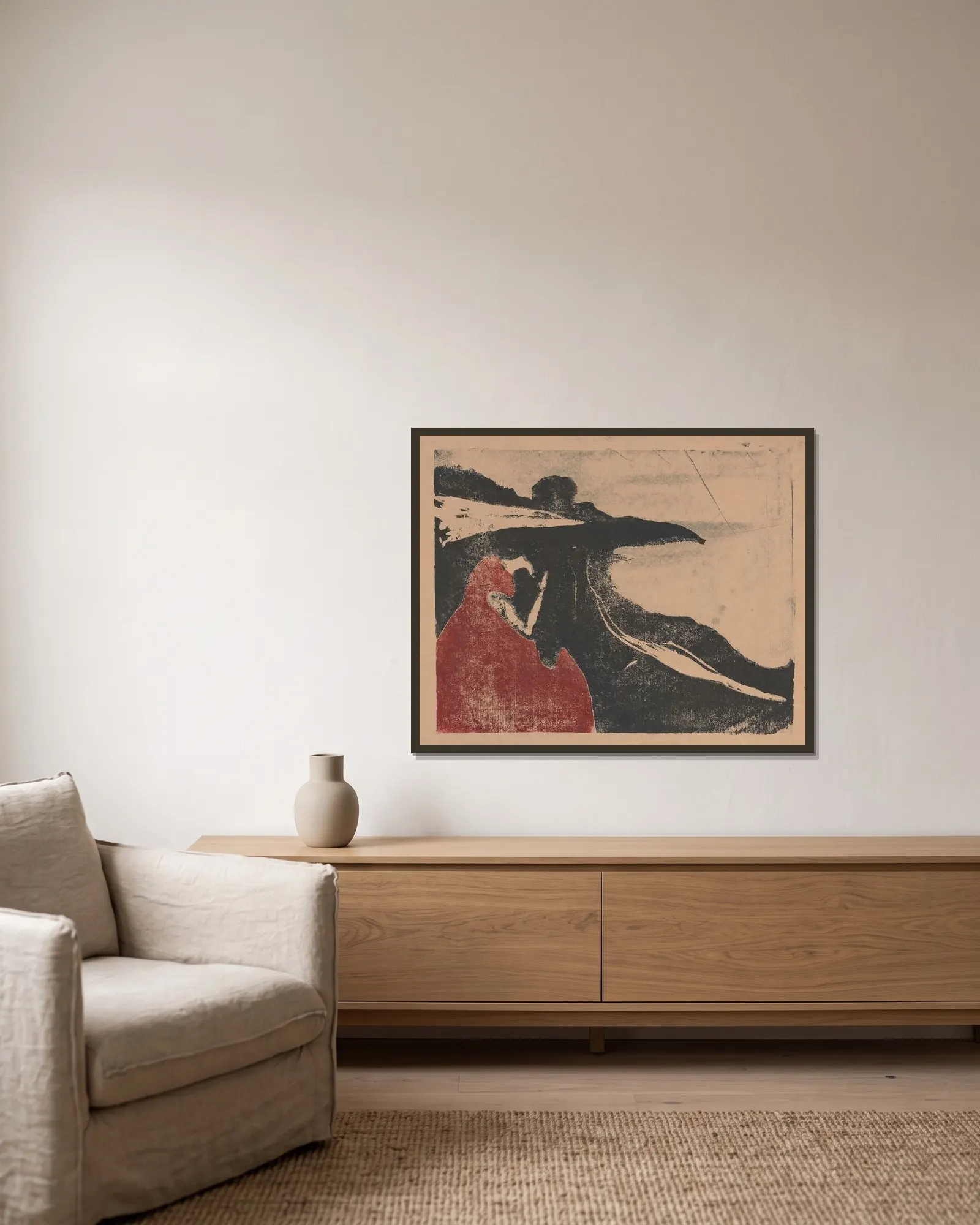 Melancholy II av Edvard Munch inramad på en vägg