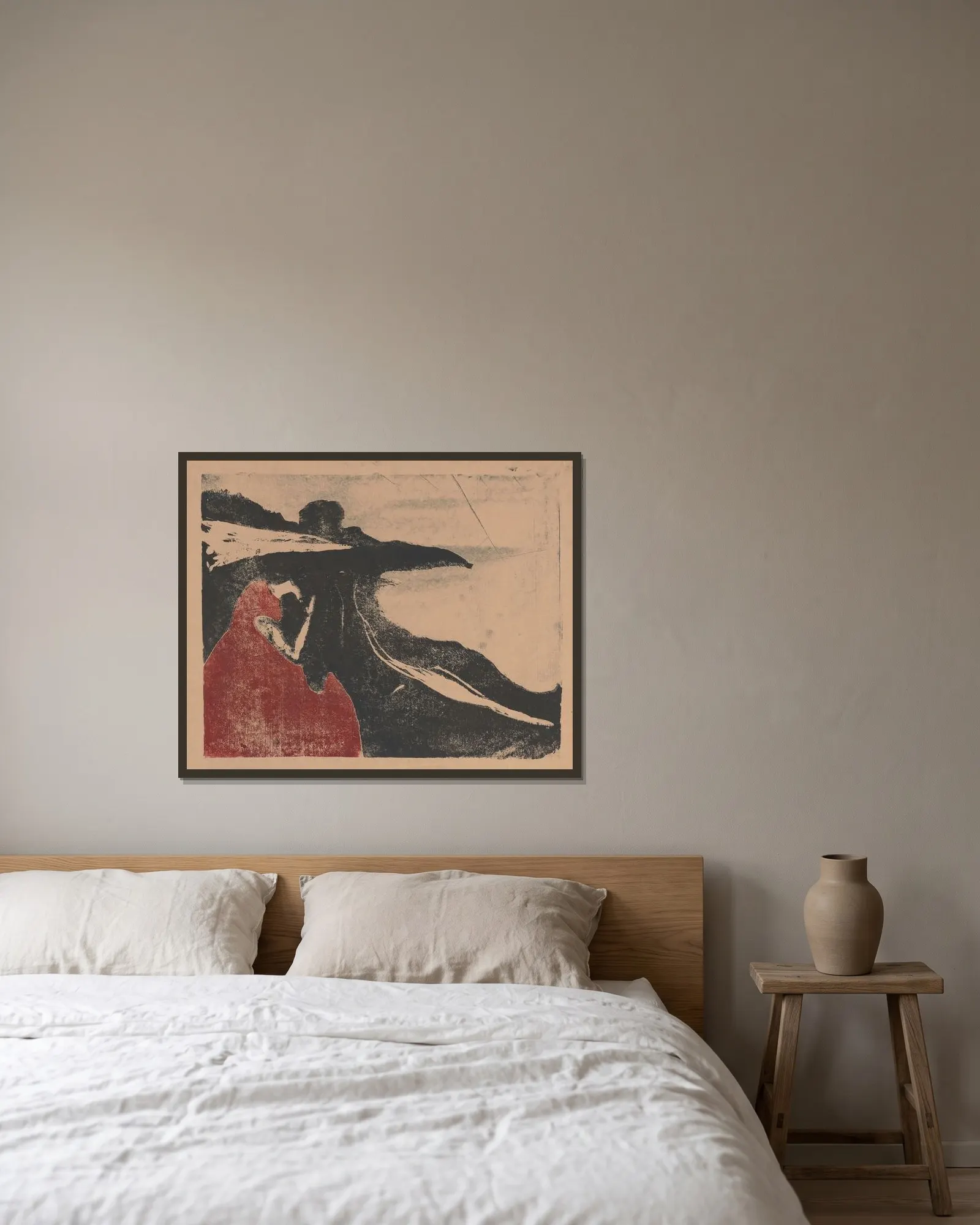 Melancholy II av Edvard Munch inramad på en vägg