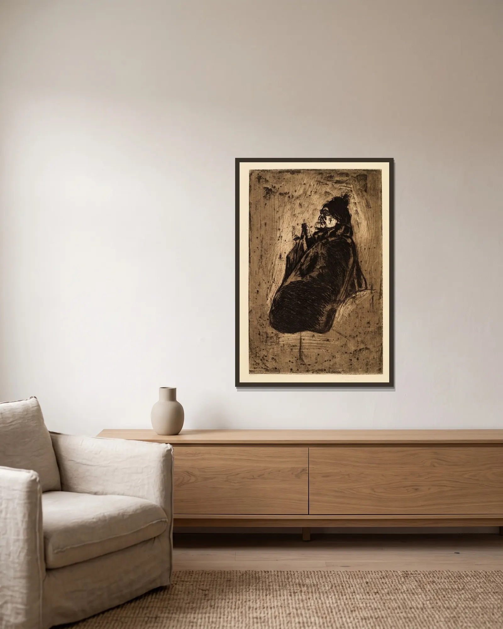 Old Woman av Edvard Munch inramad på en vägg