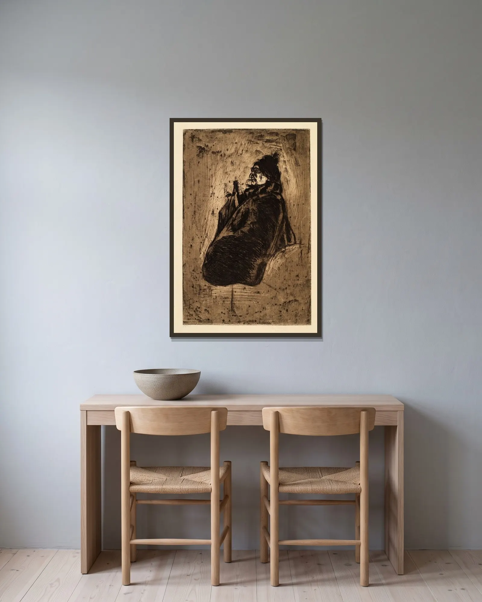 Old Woman av Edvard Munch inramad på en vägg