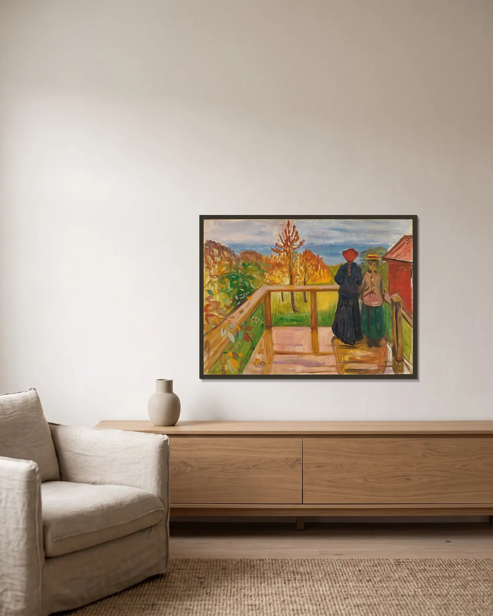 On the Veranda av Edvard Munch inramad på en vägg