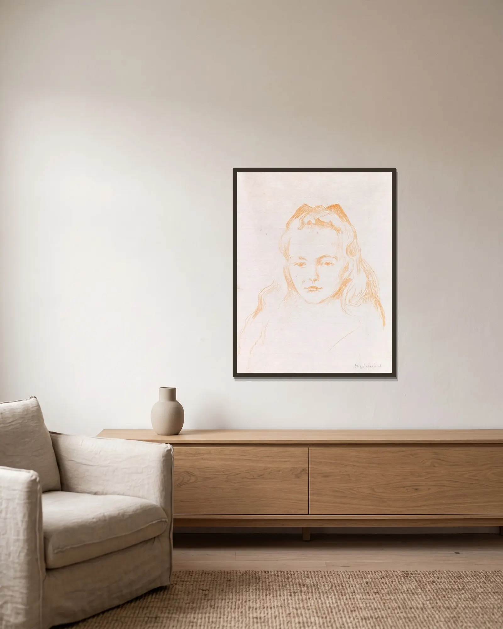 Ottilie Schiefler av Edvard Munch inramad på en vägg