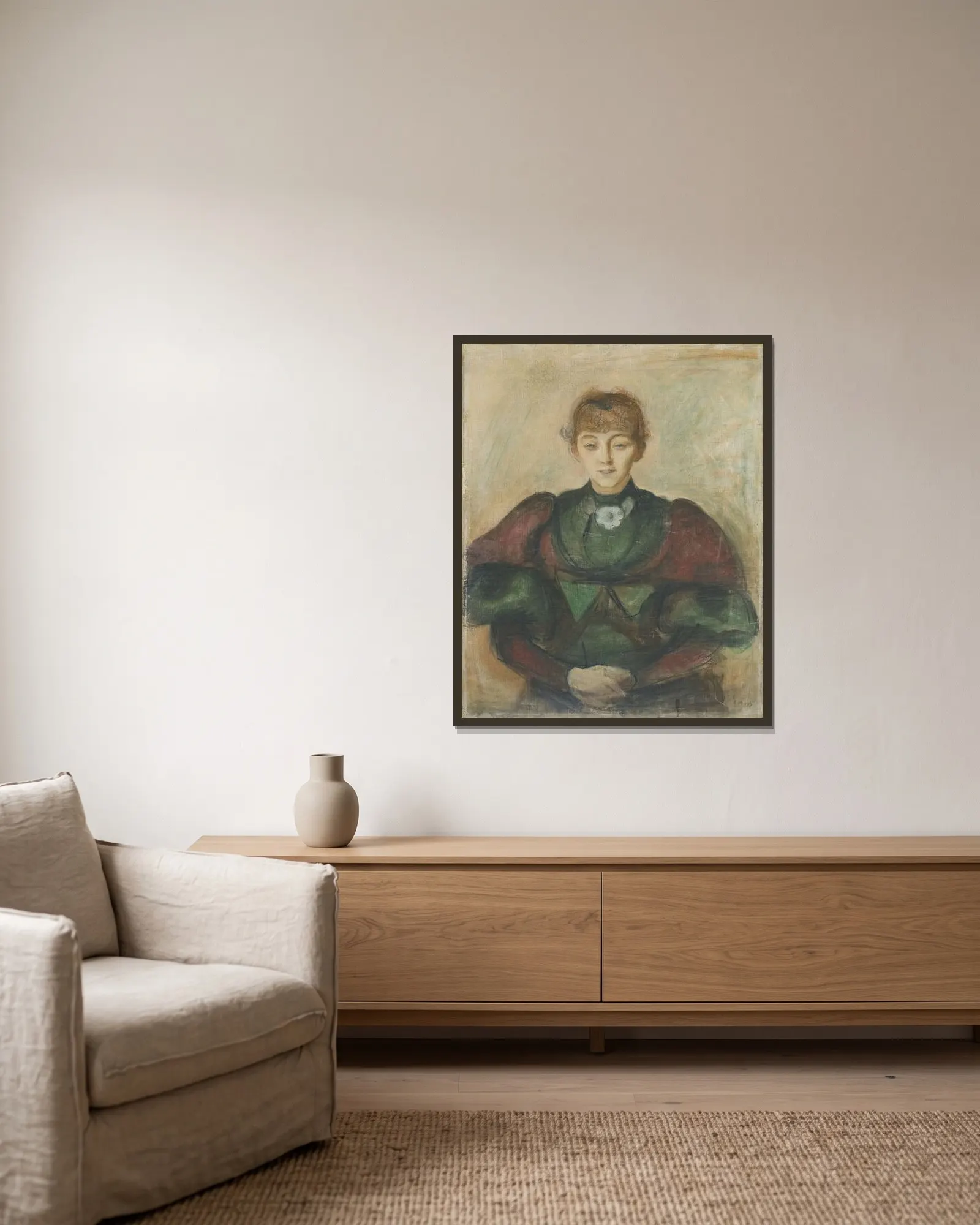 Ragnhild Bäckström av Edvard Munch inramad på en vägg