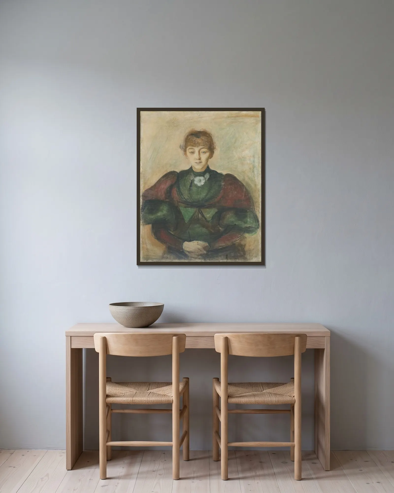Ragnhild Bäckström av Edvard Munch inramad på en vägg