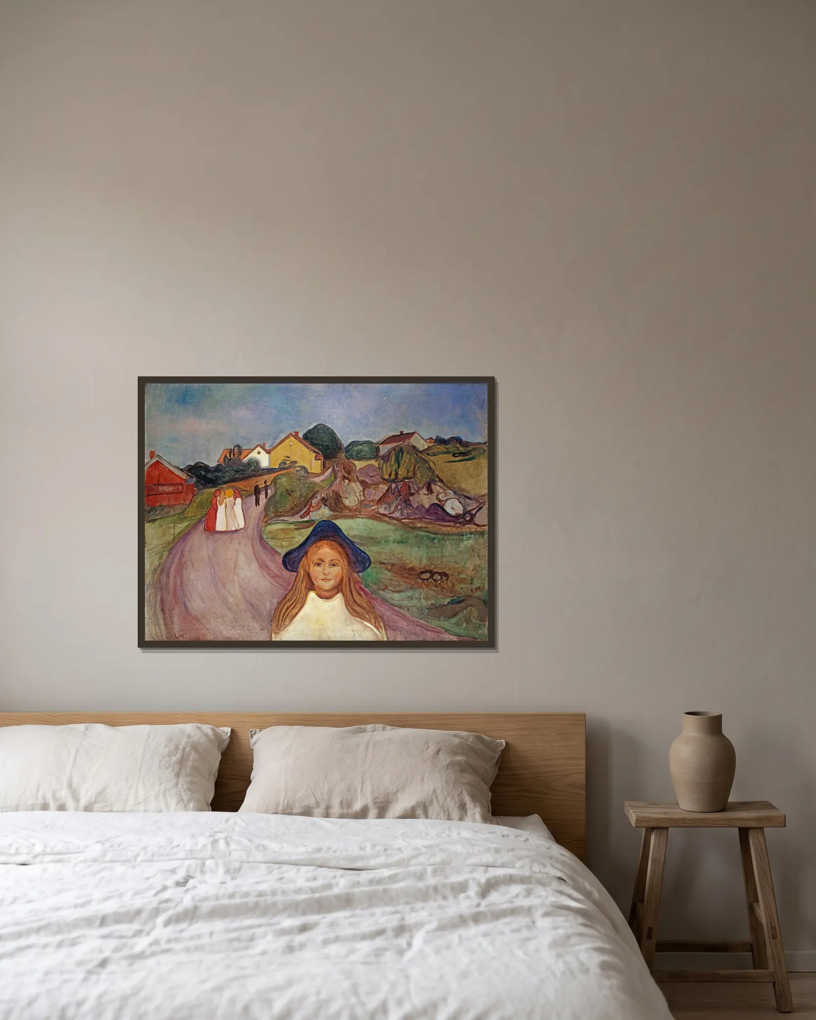 Road In Aasgaardstrand av Edvard Munch inramad på en vägg