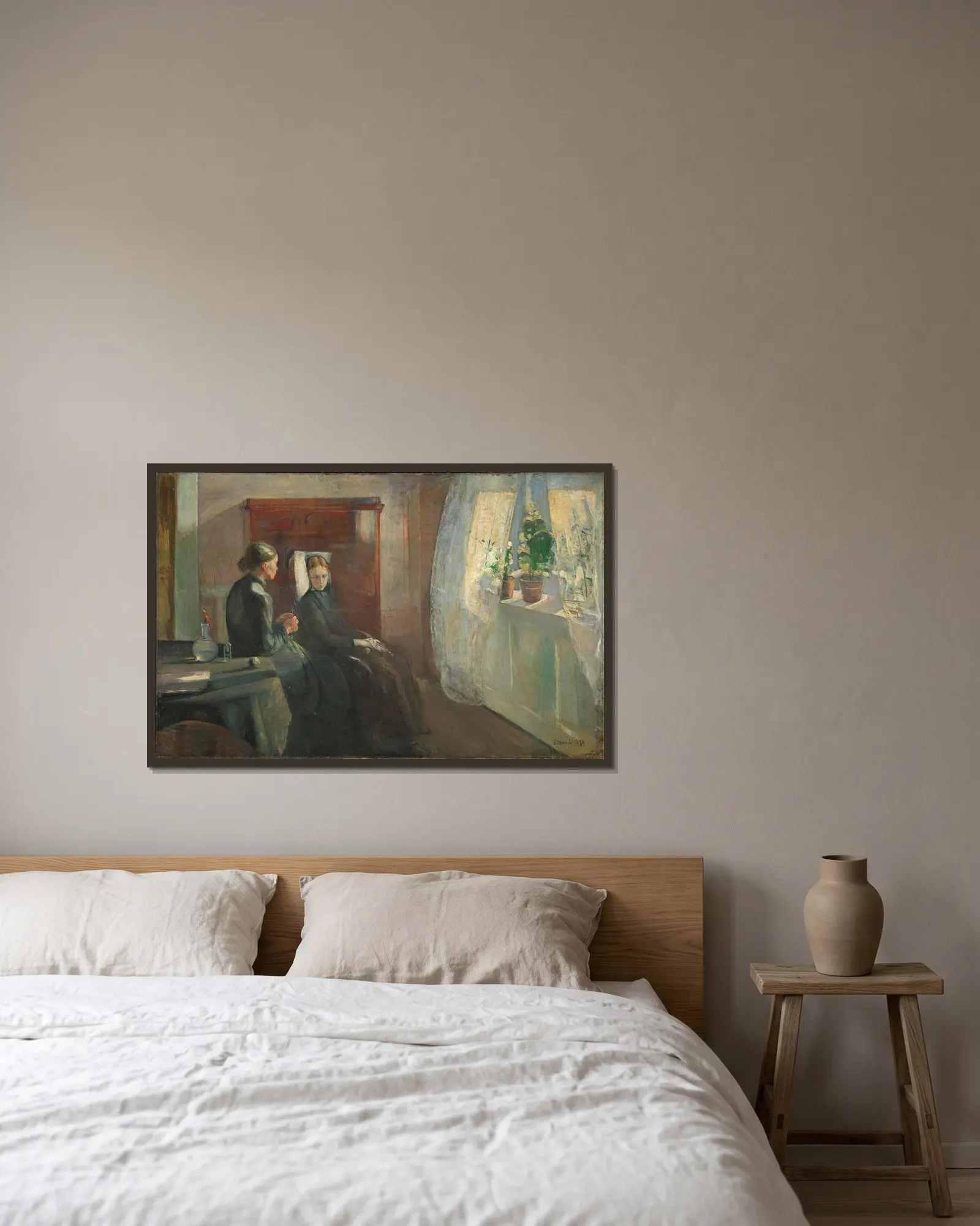 Spring av Edvard Munch inramad på en vägg