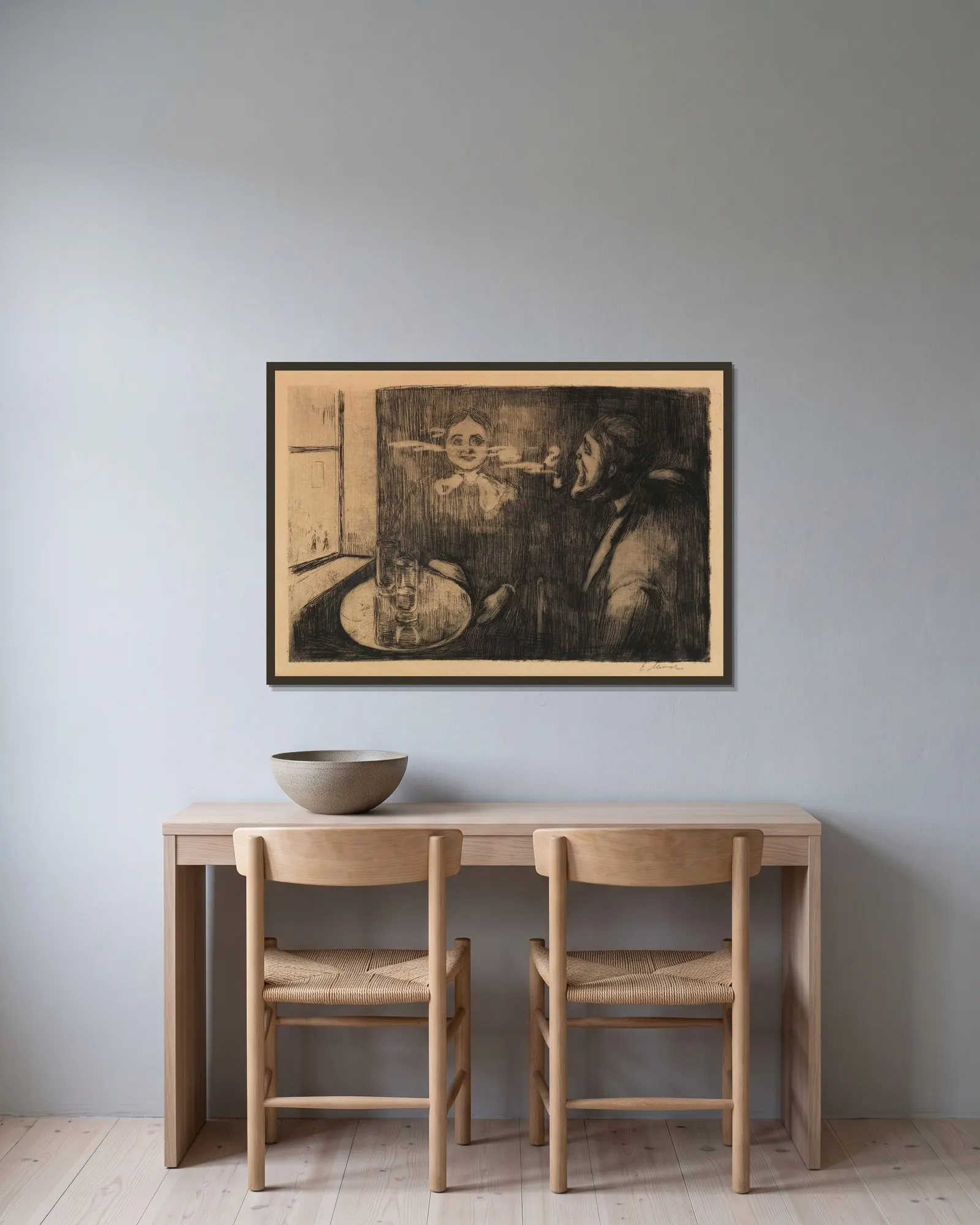 Tête-à-Tête (Plauderstunde) av Edvard Munch inramad på en vägg
