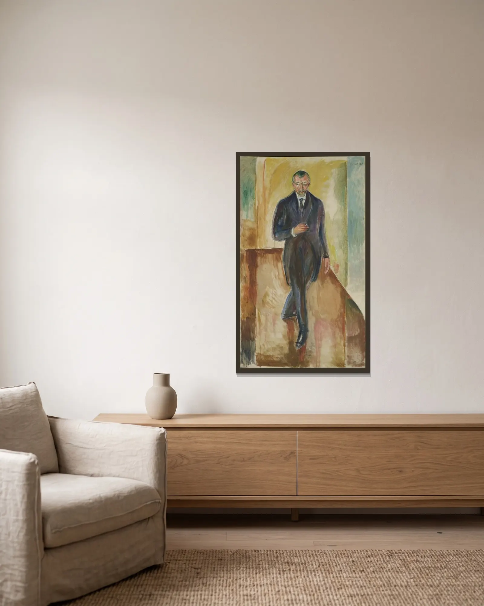 Thorvald Løchen av Edvard Munch inramad på en vägg