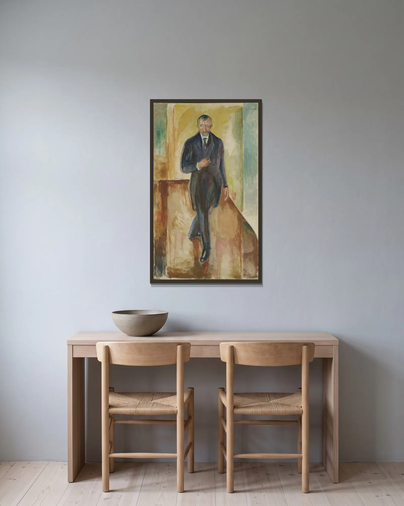 Thorvald Løchen av Edvard Munch inramad på en vägg