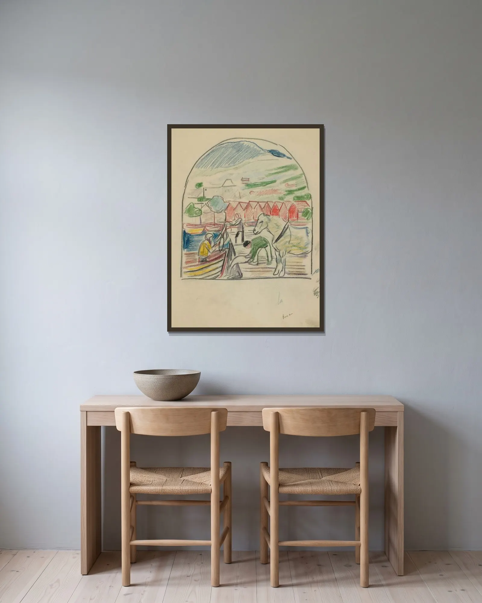 Untitled 14 av Edvard Munch inramad på en vägg
