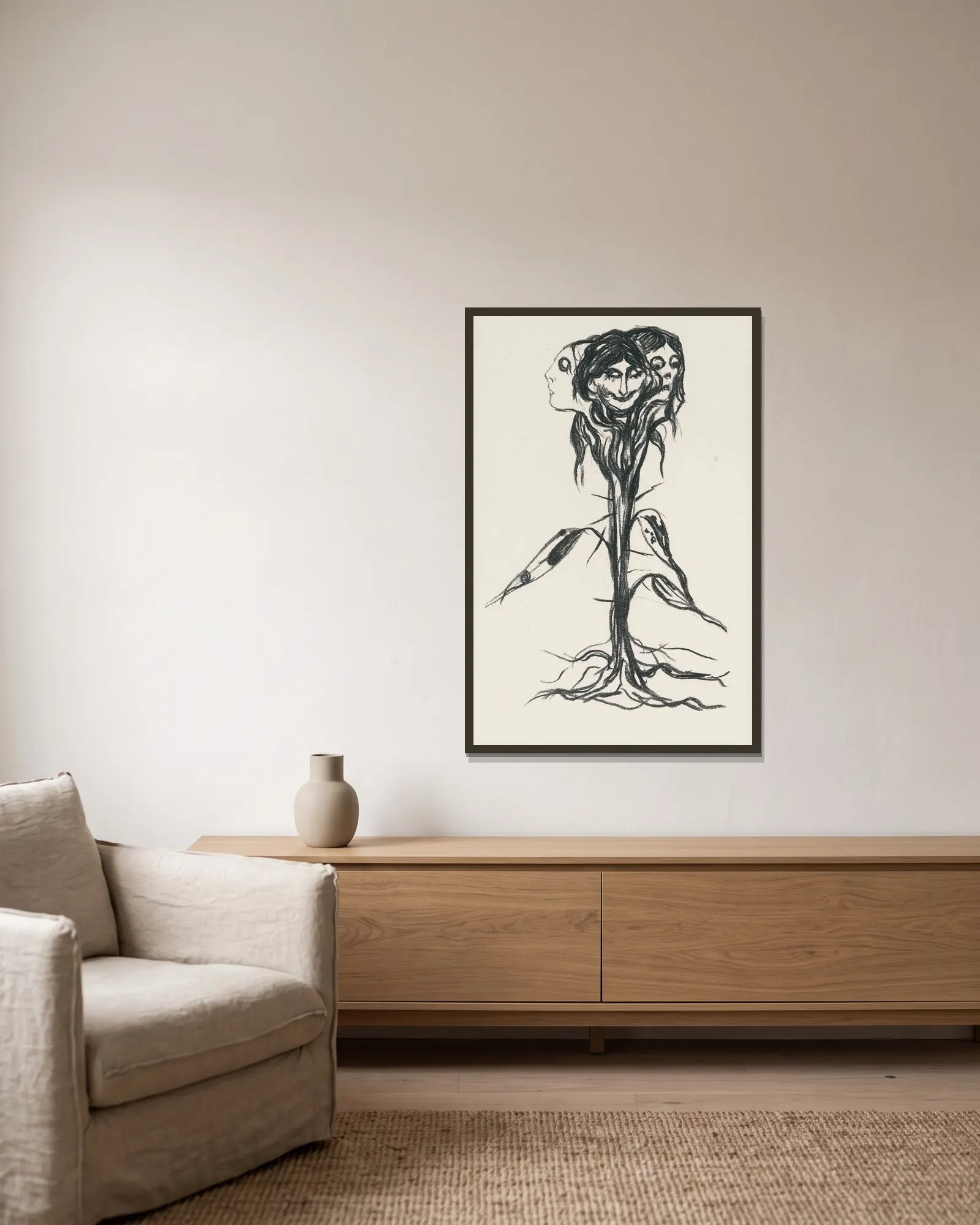 Vignette; Amaryllis av Edvard Munch inramad på en vägg