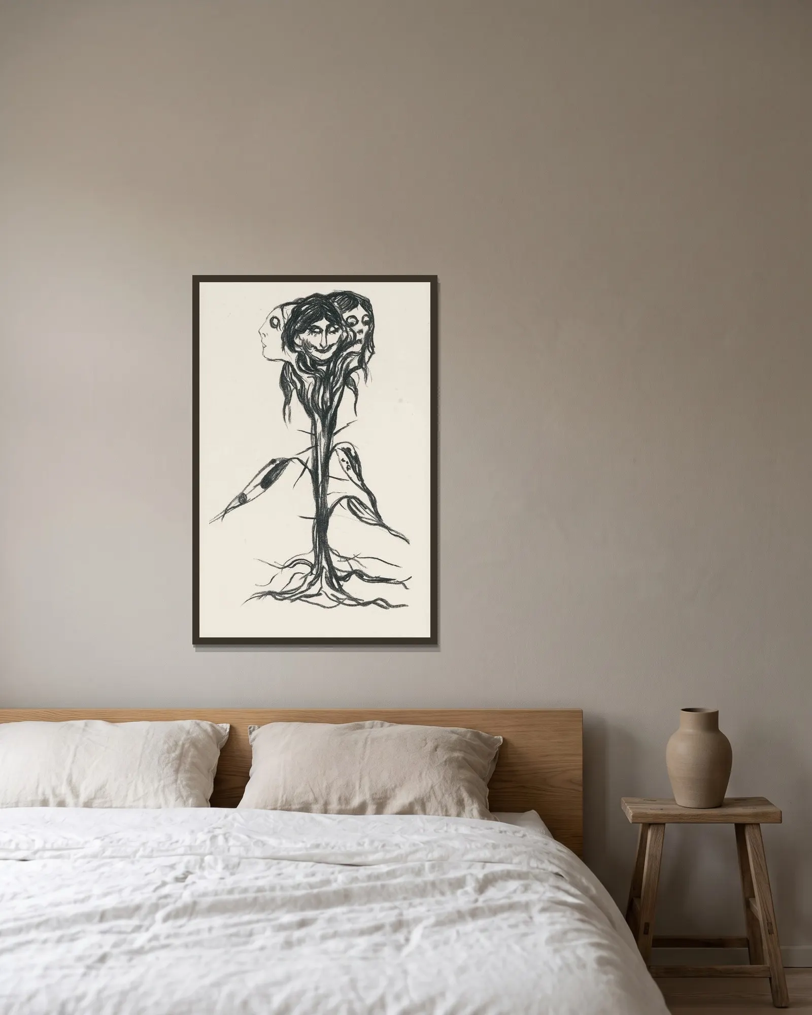 Vignette; Amaryllis av Edvard Munch inramad på en vägg