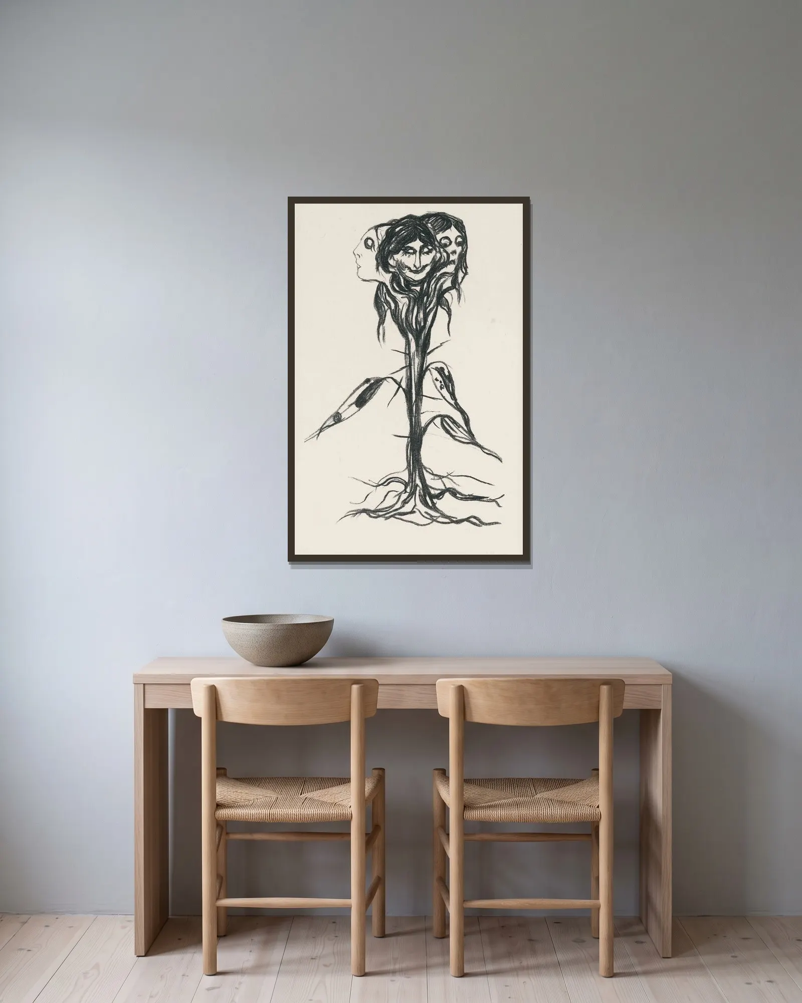Vignette; Amaryllis av Edvard Munch inramad på en vägg