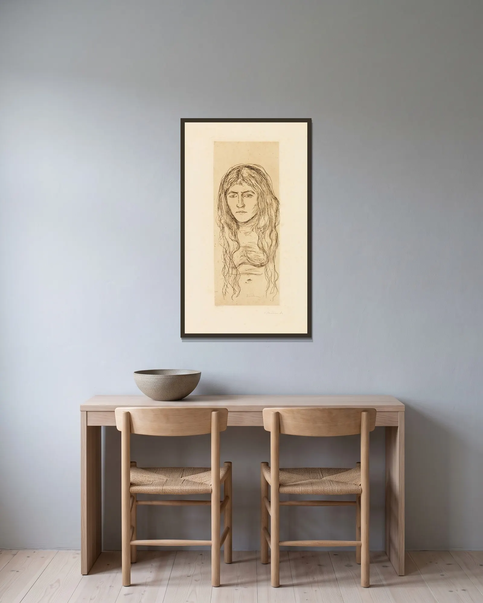 Weib mit langem Haar av Edvard Munch inramad på en vägg