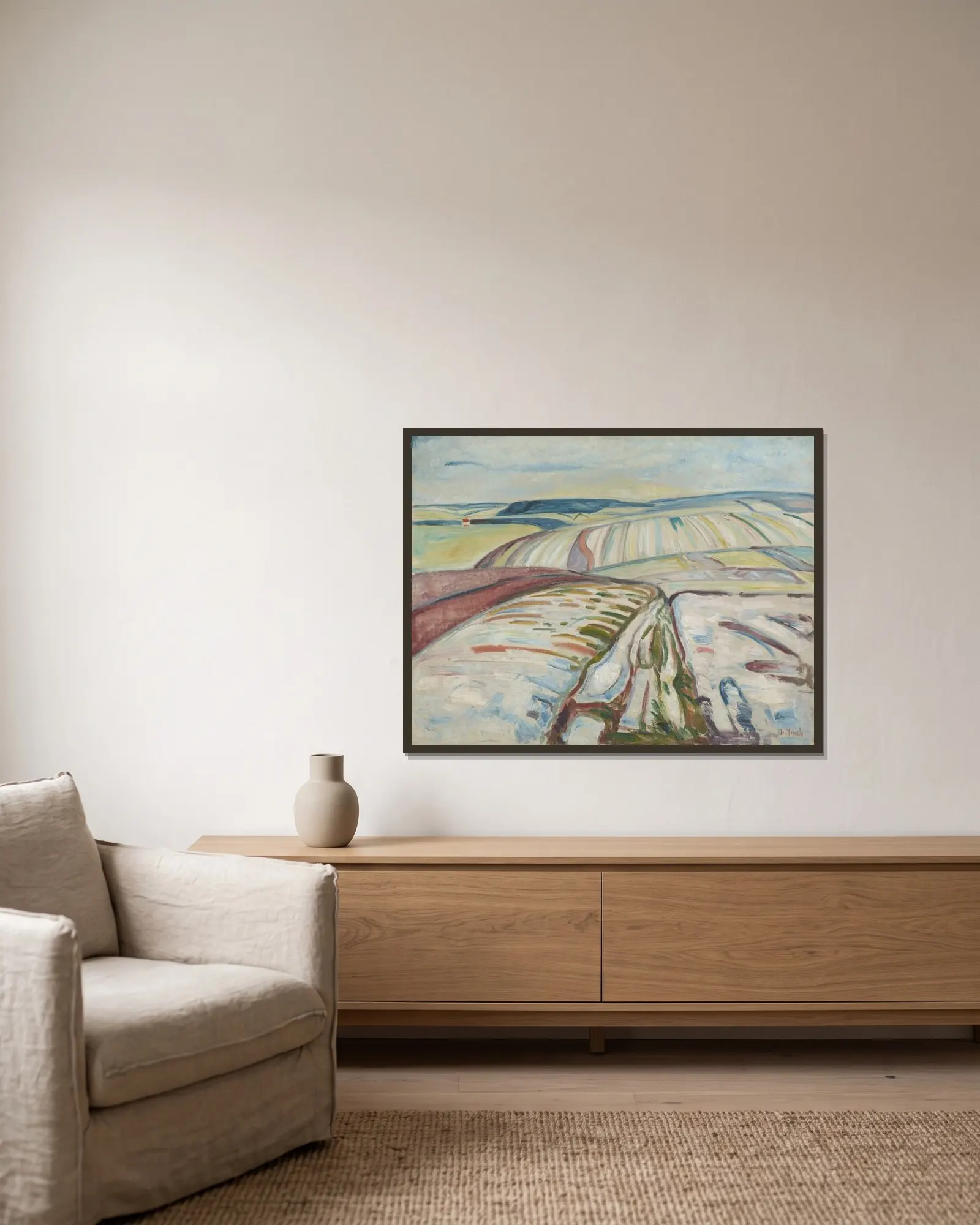 Winter. Elgersburg av Edvard Munch inramad på en vägg