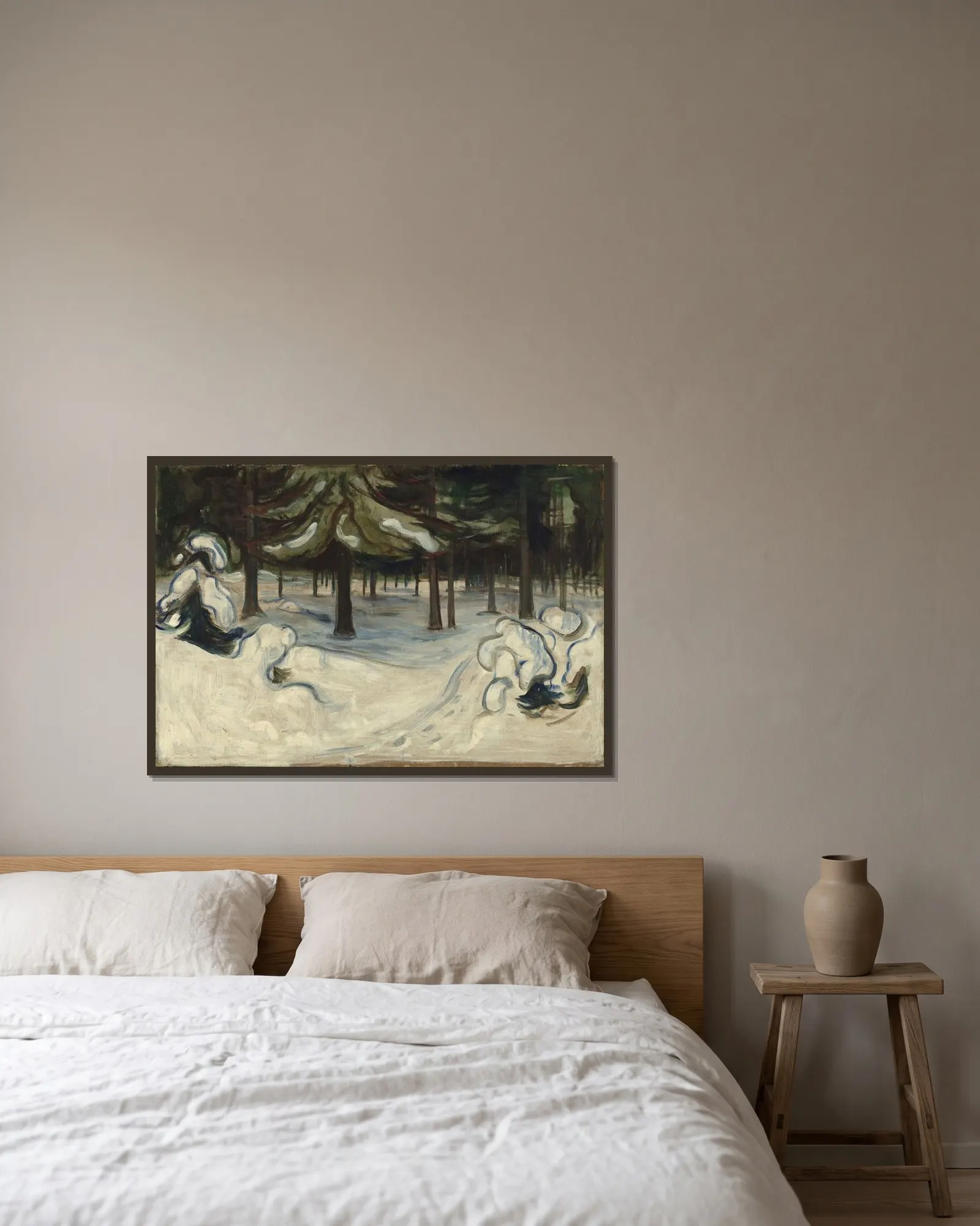 Winter av Edvard Munch inramad på en vägg