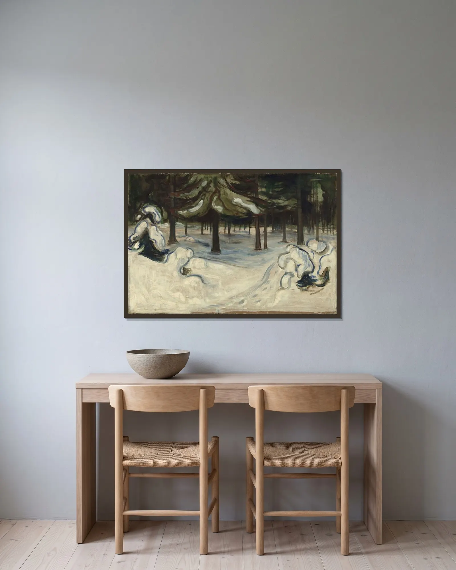 Winter av Edvard Munch inramad på en vägg