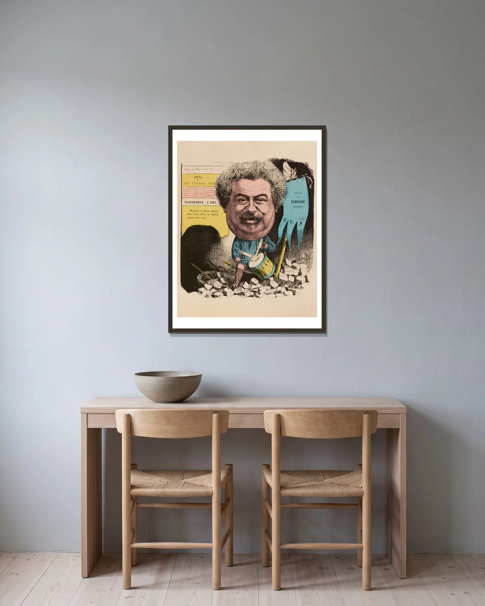 Alexandre Dumas av Edward Ancourt inramad på en vägg