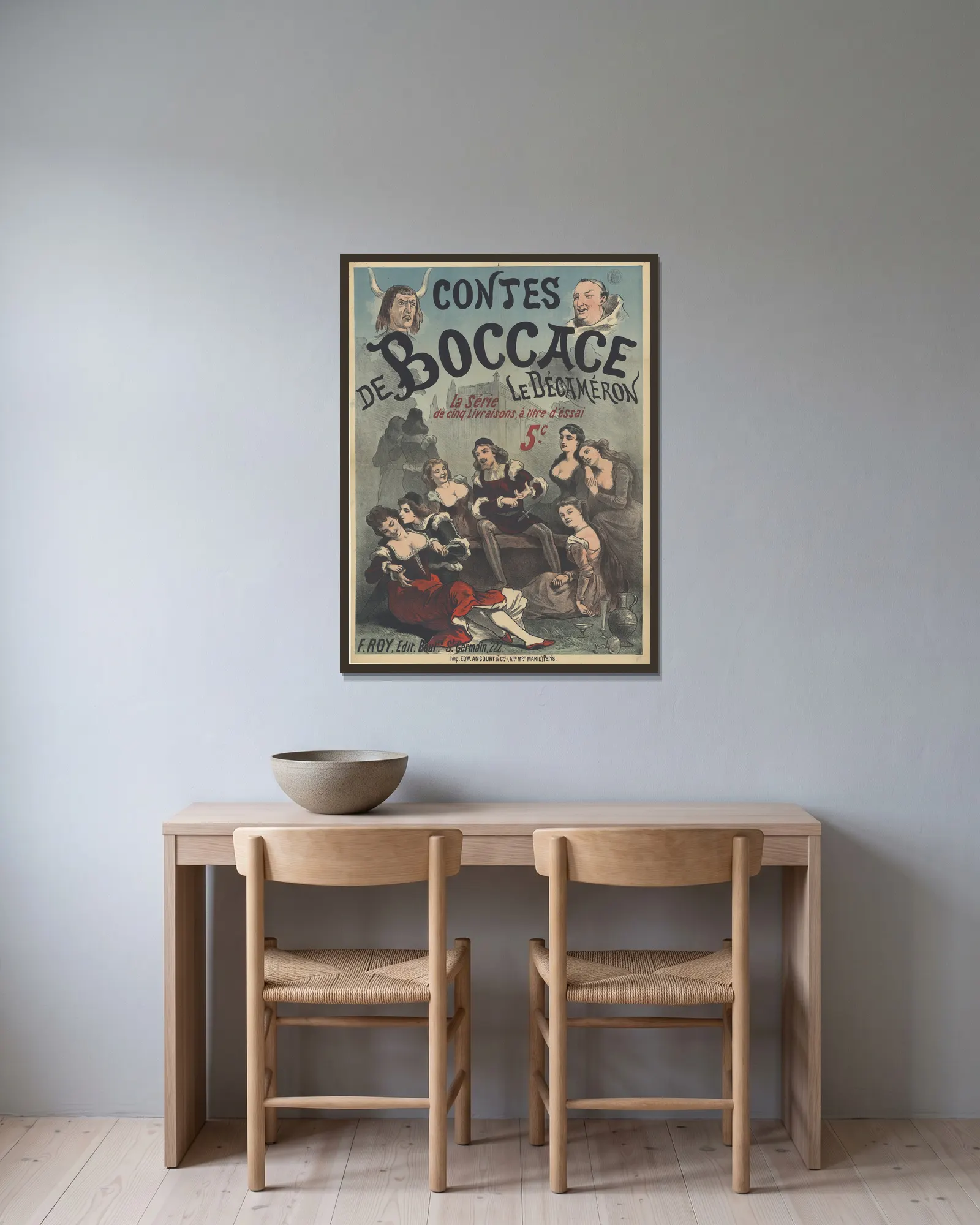 Contes de Boccace ; le Décaméron av Edward Ancourt inramad på en vägg