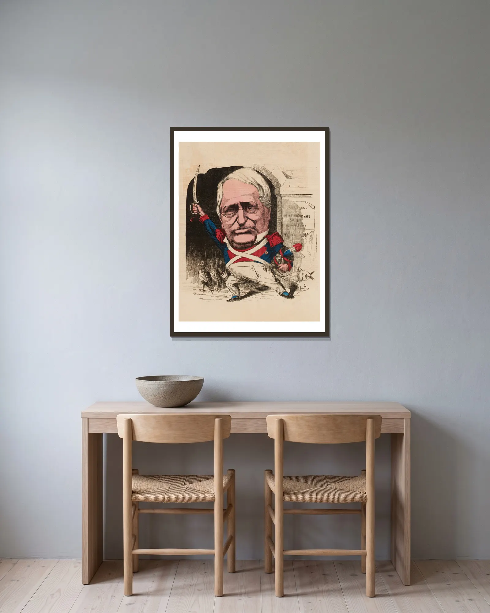 Henry Monnier av Edward Ancourt inramad på en vägg