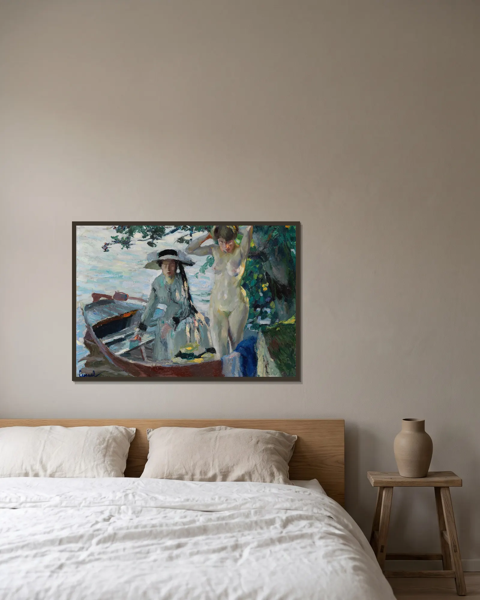Après le bain av Edward Cucuel inramad på en vägg