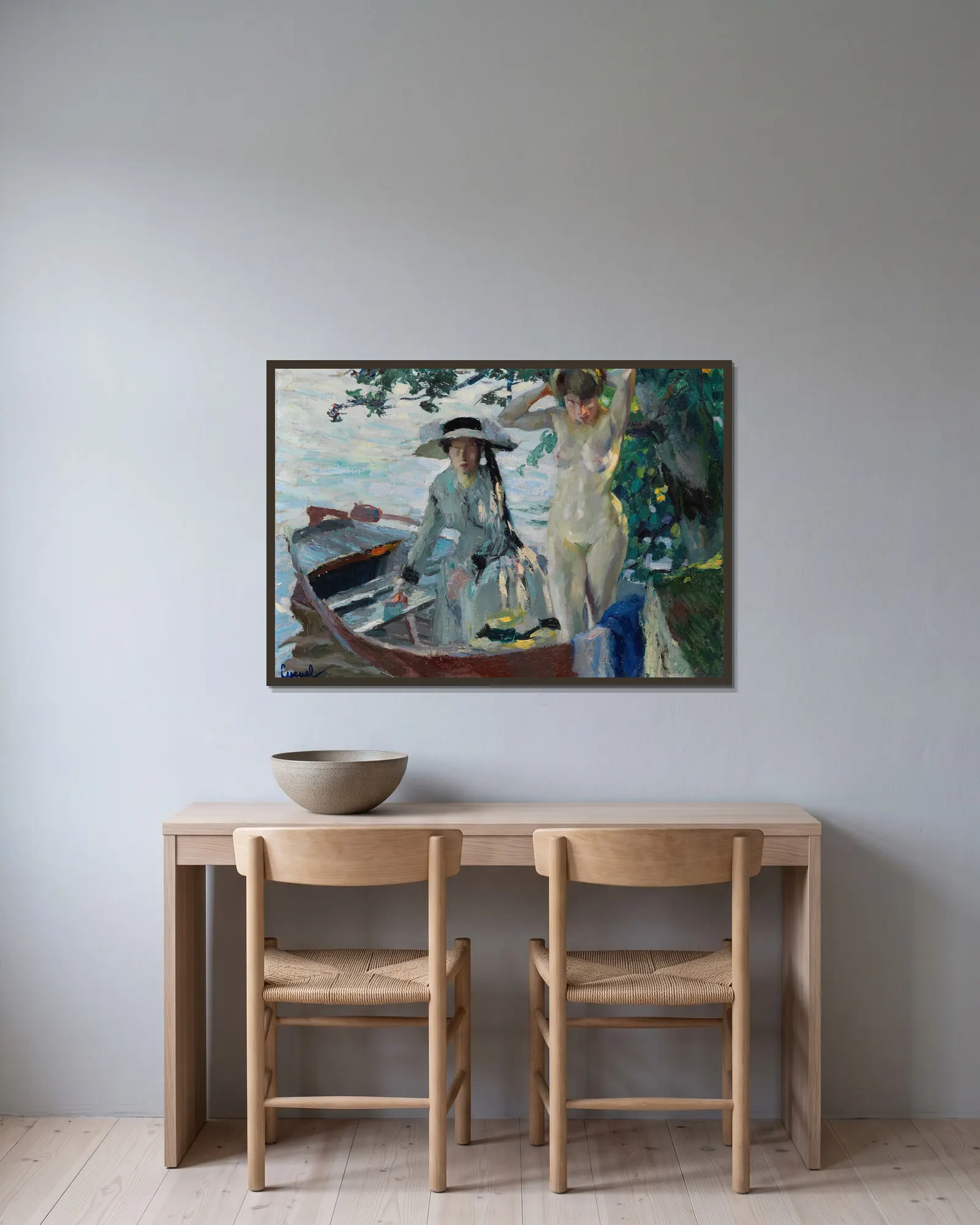 Après le bain av Edward Cucuel inramad på en vägg