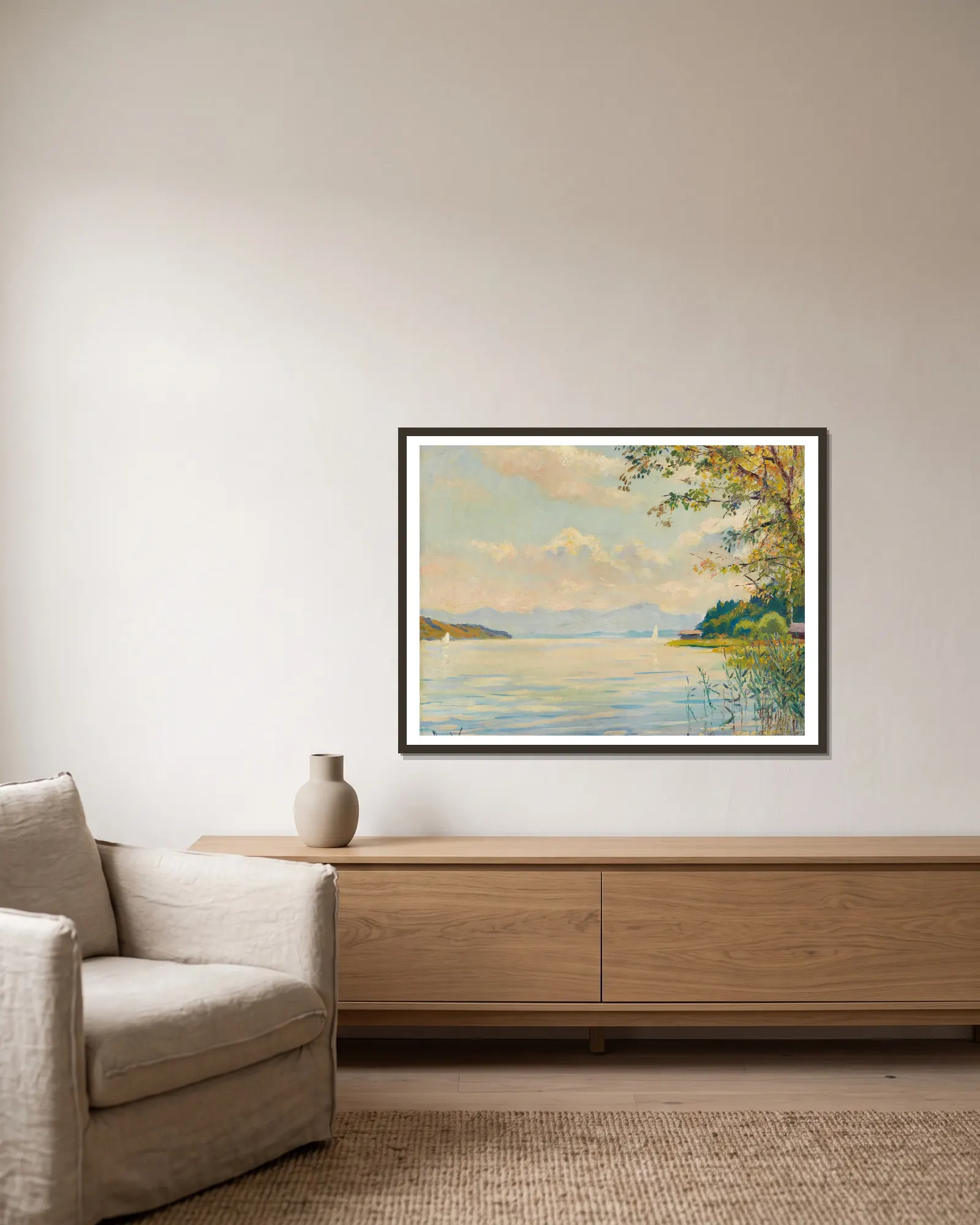 Lake Starnberg – distant view av Edward Cucuel inramad på en vägg