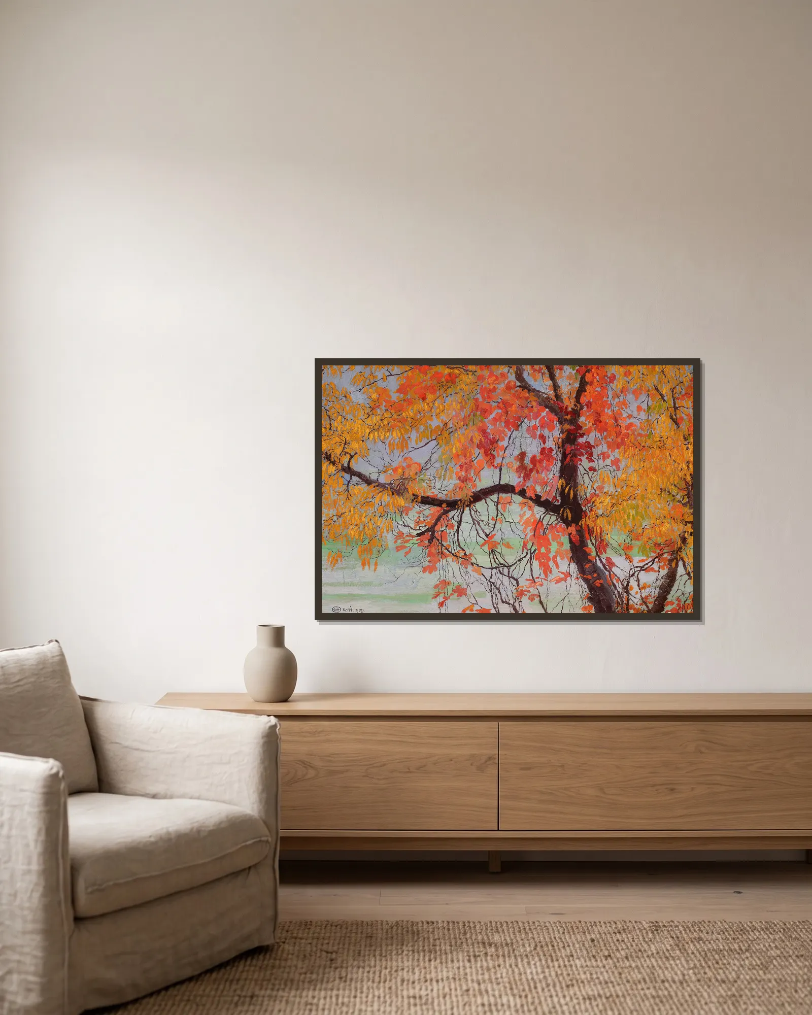 Autumn leaves av Edward Okuń inramad på en vägg