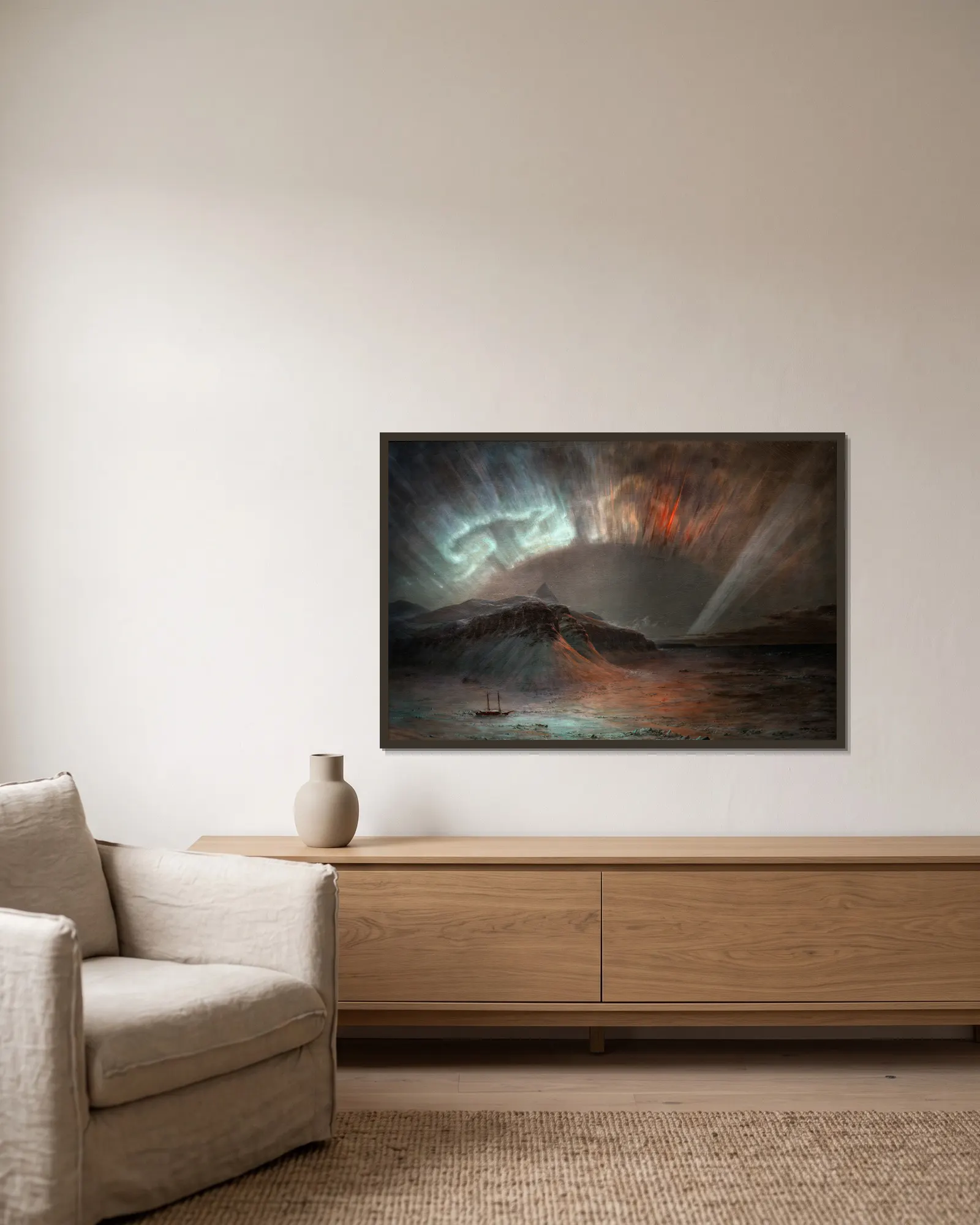 Aurora Borealis av Frederic Edwin Church inramad på en vägg