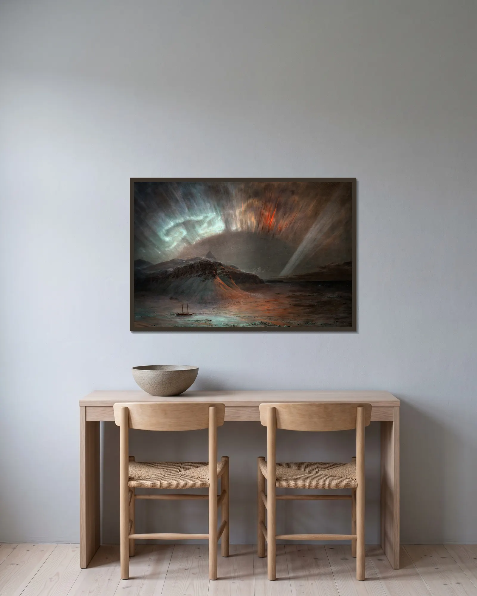 Aurora Borealis av Frederic Edwin Church inramad på en vägg